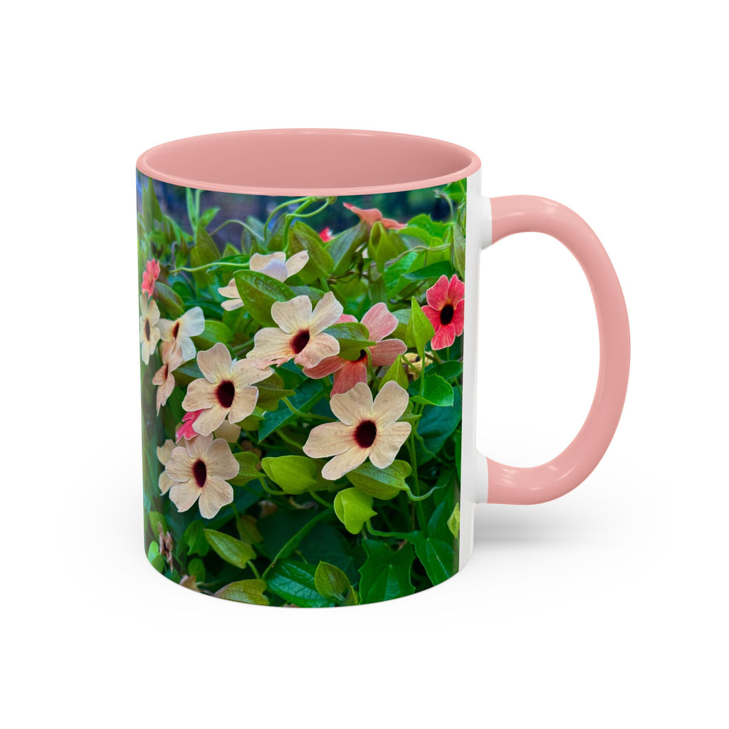 Floral Vinca Accent Coffee Mug — Pink & White Petunia Garden Design (11/15oz)