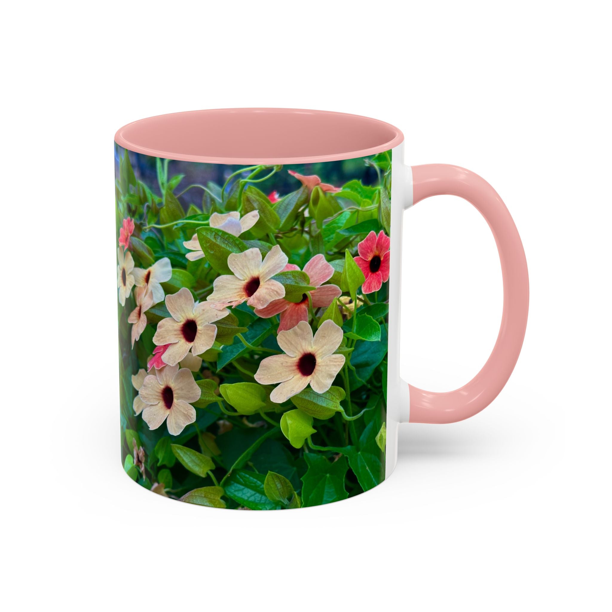 Floral Vinca Accent Coffee Mug — Pink & White Petunia Garden Design (11/15oz)