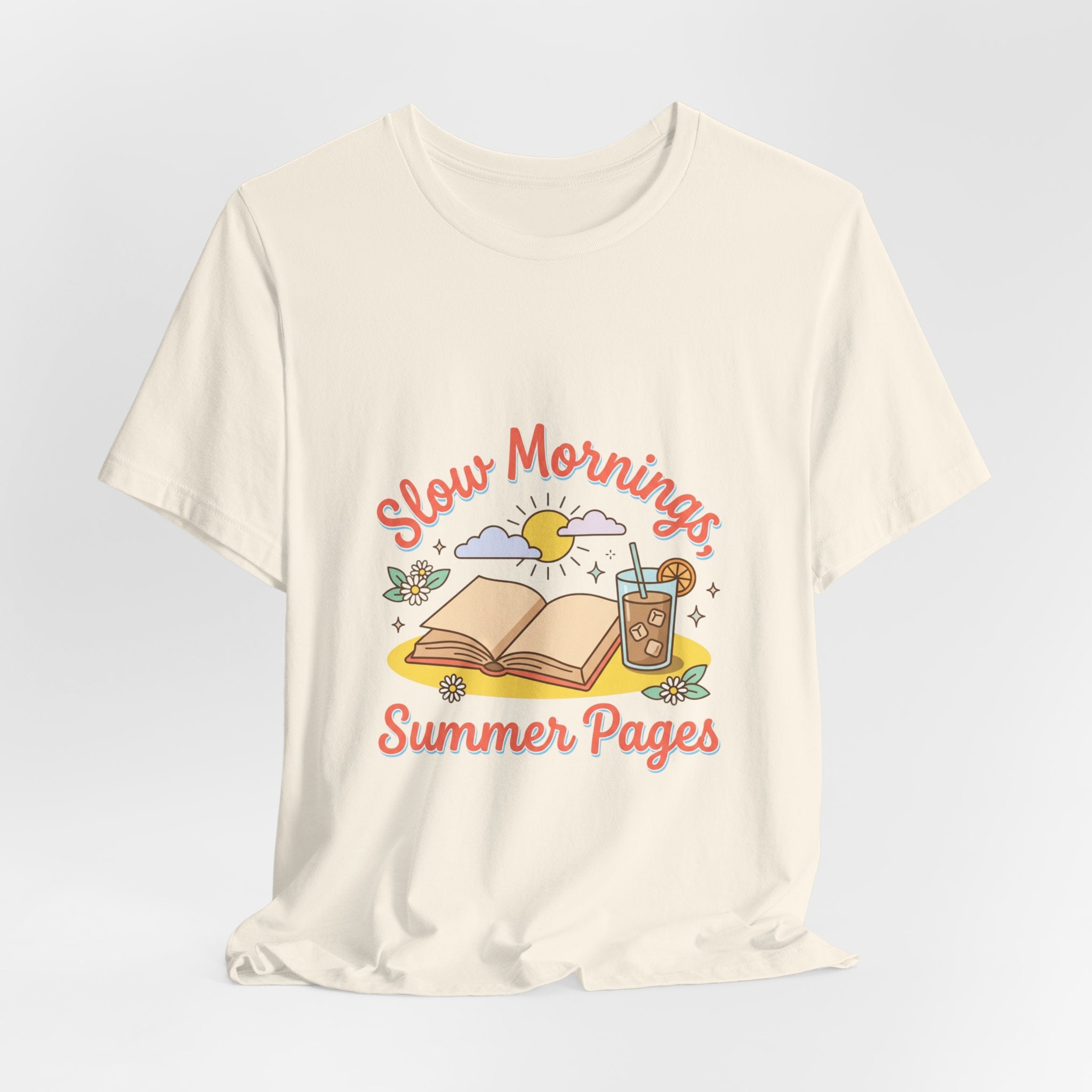 Slow Mornings Summer Pages Tee — Pastel Coastal Summer Shirt