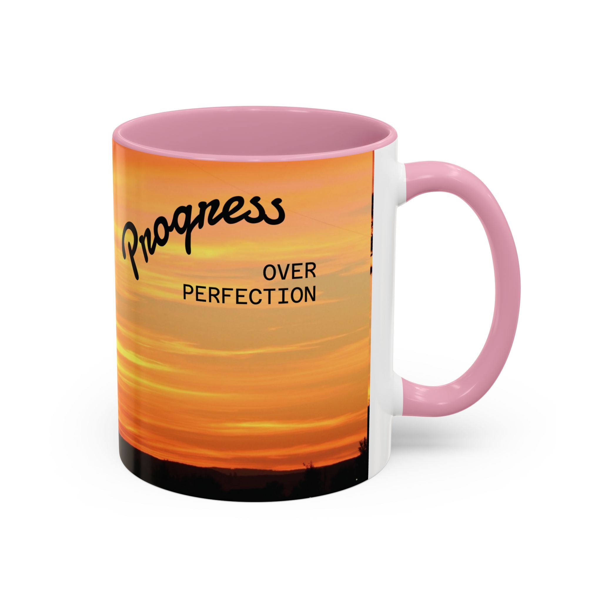 Progress Over Perfection Sunset Mug — Rural NE Oregon Motivational Coffee Cup (11oz/15oz)