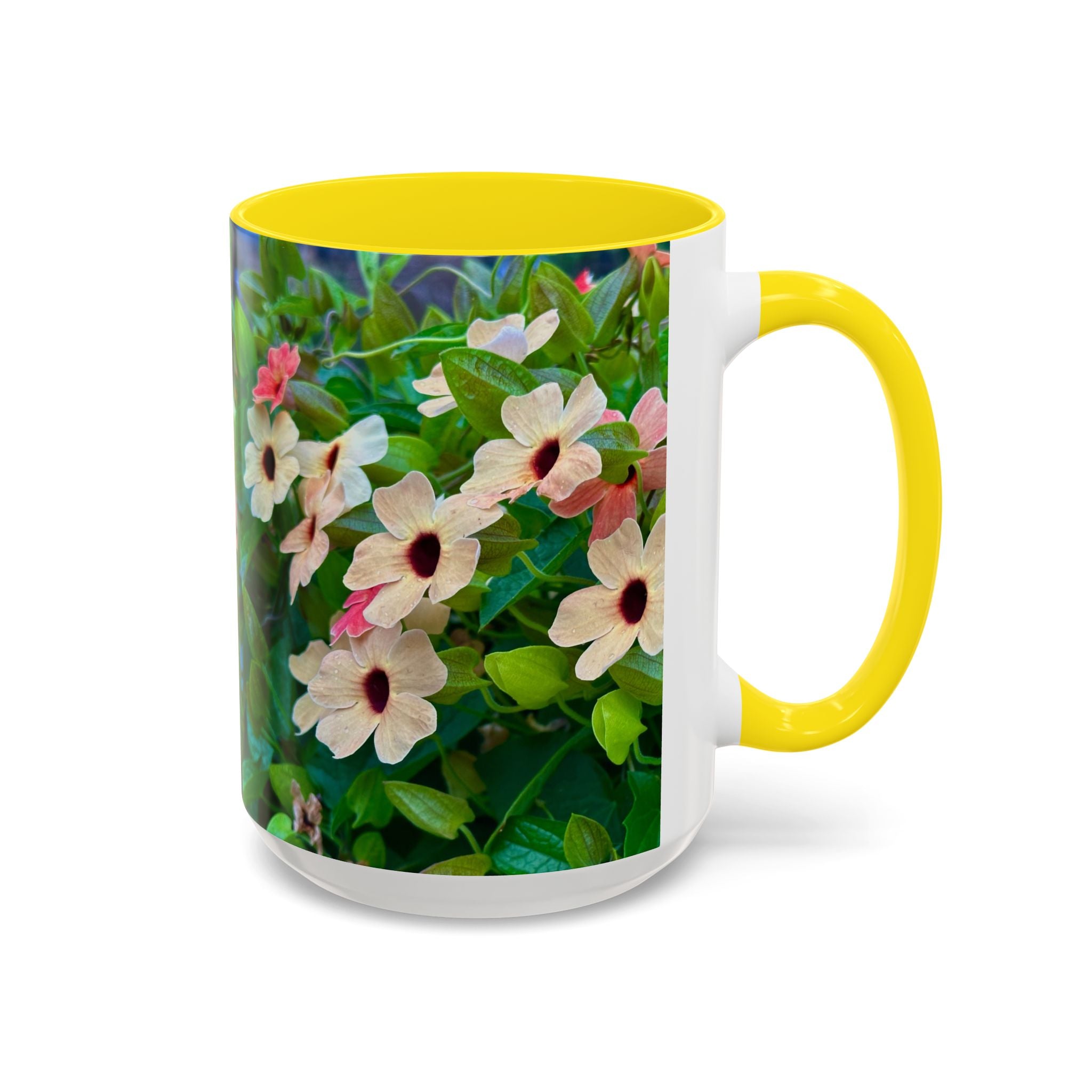 Floral Vinca Accent Coffee Mug — Pink & White Petunia Garden Design (11/15oz)