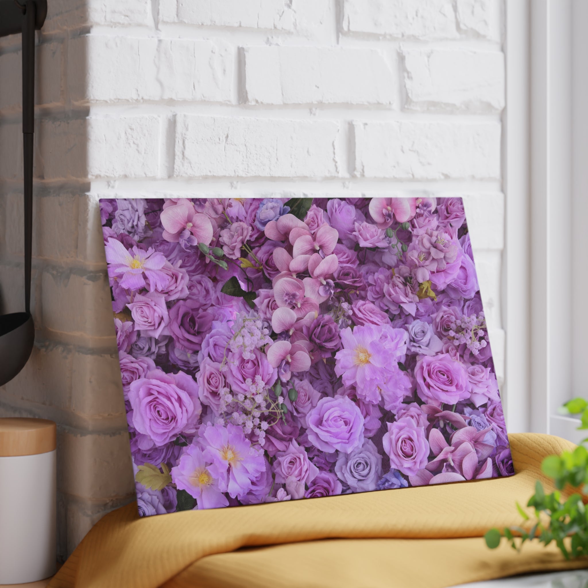 Floral Purple Roses Glass Cutting Board — Decorative Kitchen Chopping Board