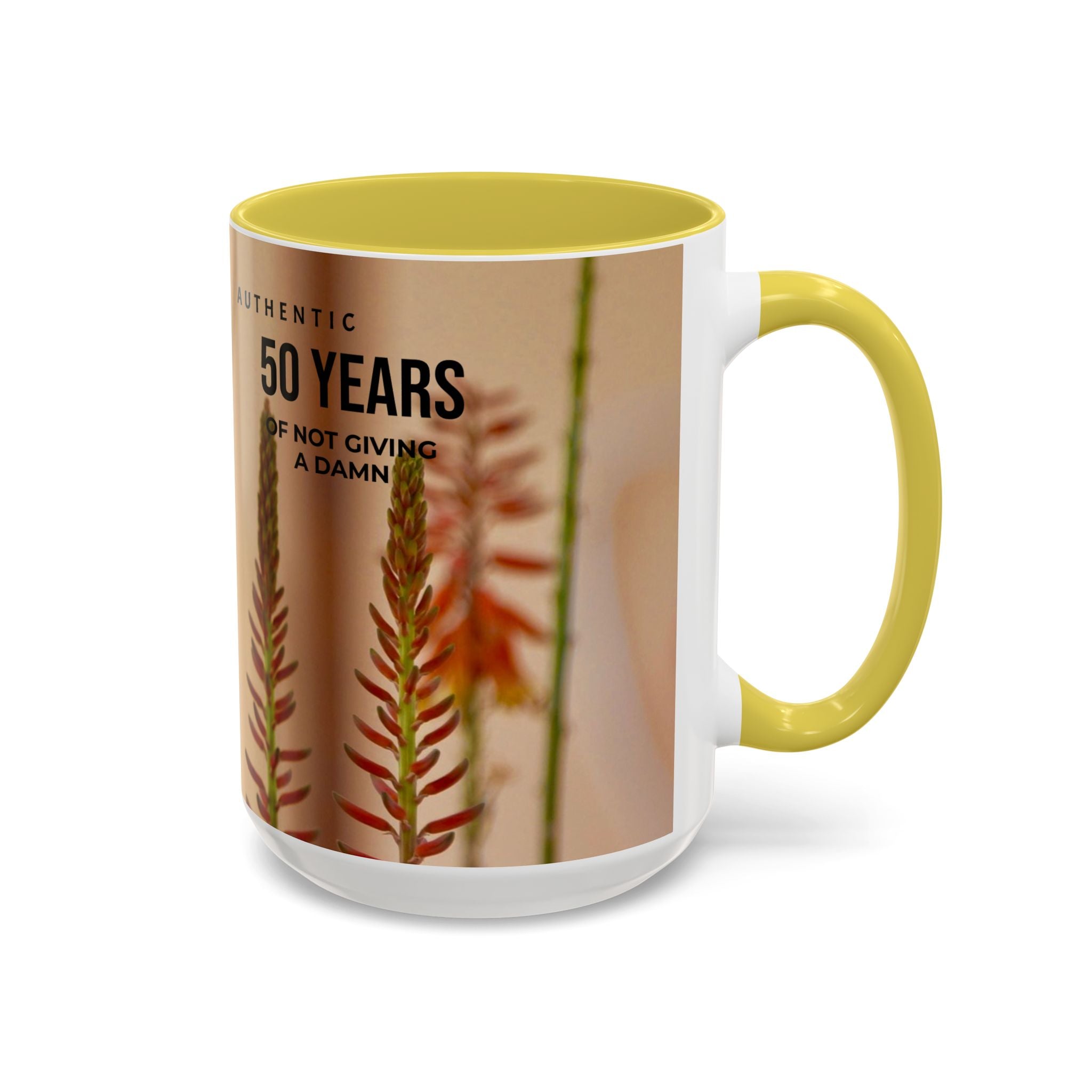 50 Years of Not Giving a Damn Mug — Vintage Floral Hummingbird Coffee Cup (11oz, 15oz)