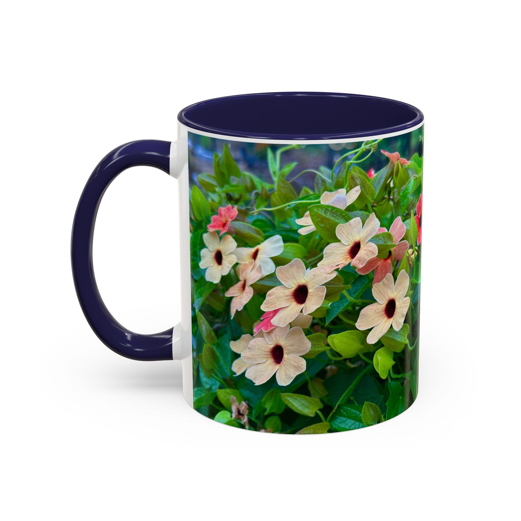Floral Vinca Accent Coffee Mug — Pink & White Petunia Garden Design (11/15oz)