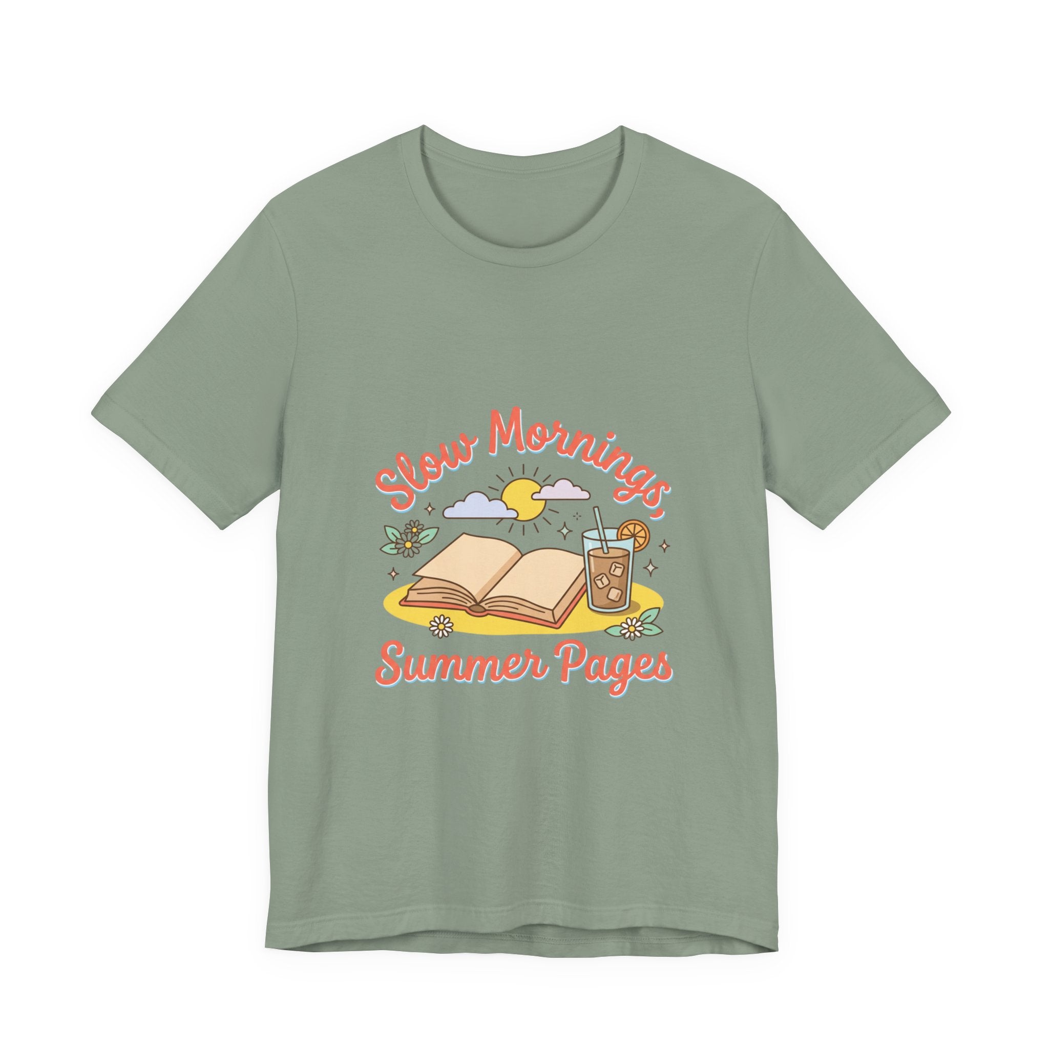 Slow Mornings Summer Pages Tee — Pastel Coastal Summer Shirt
