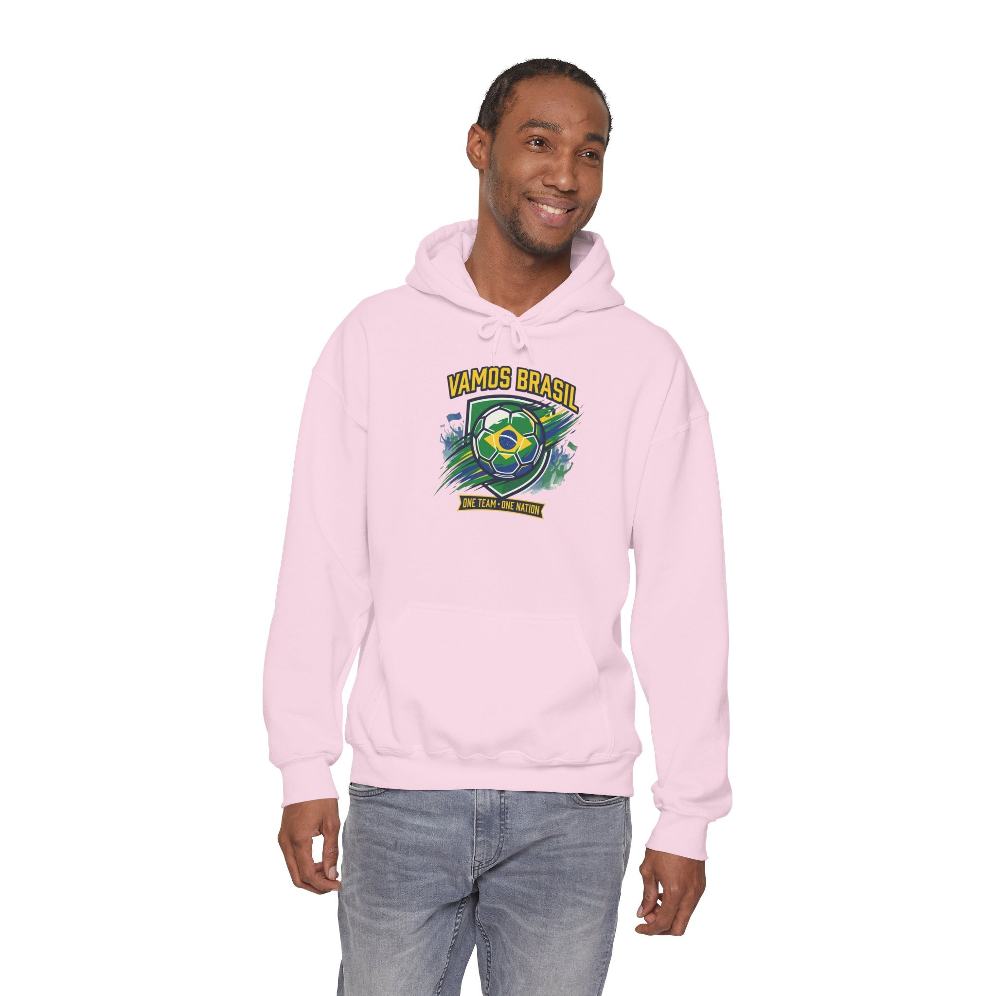 VAMOS BRASIL Retro Soccer Crest Hoodie — Brazil Flag Country Pride
