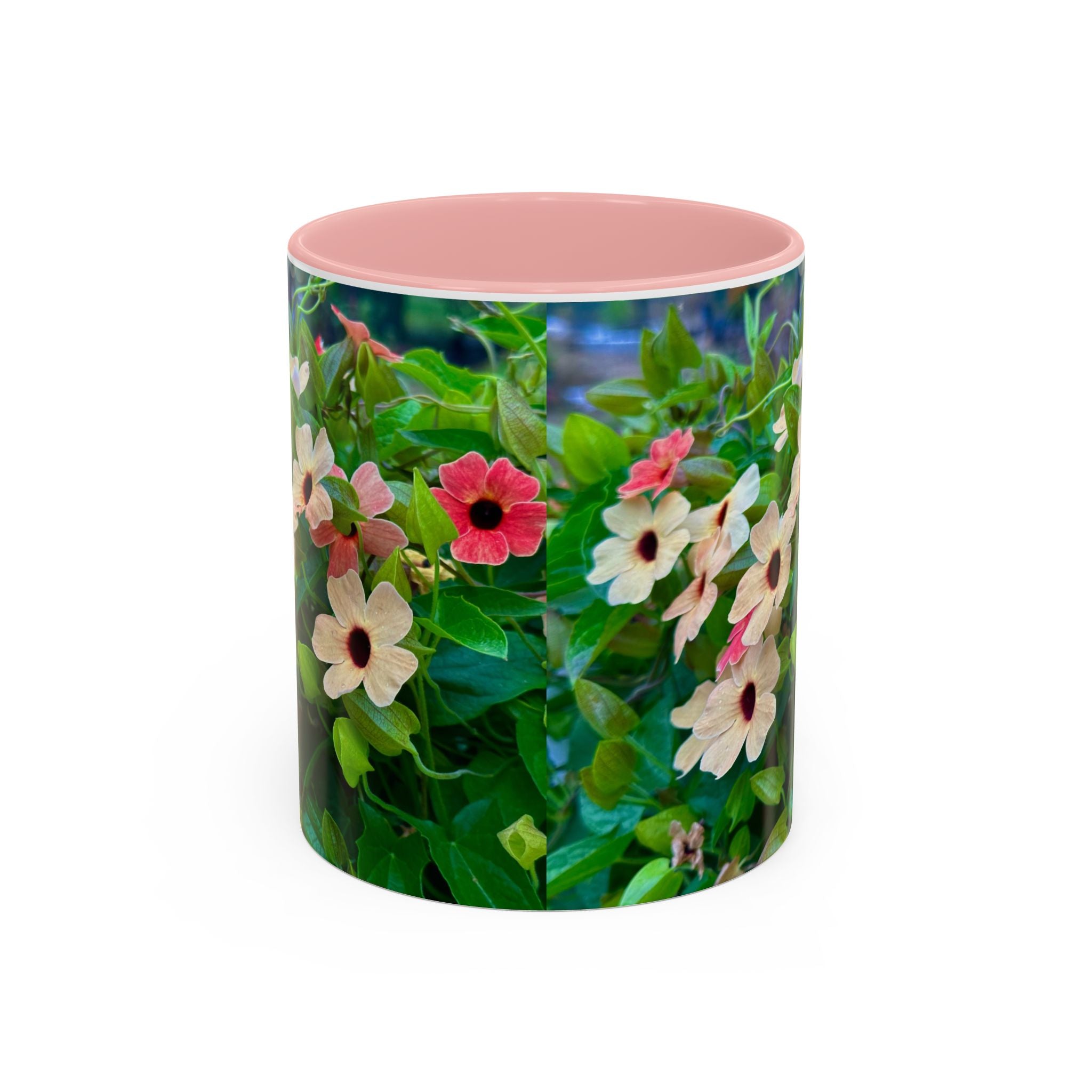 Floral Vinca Accent Coffee Mug — Pink & White Petunia Garden Design (11/15oz)
