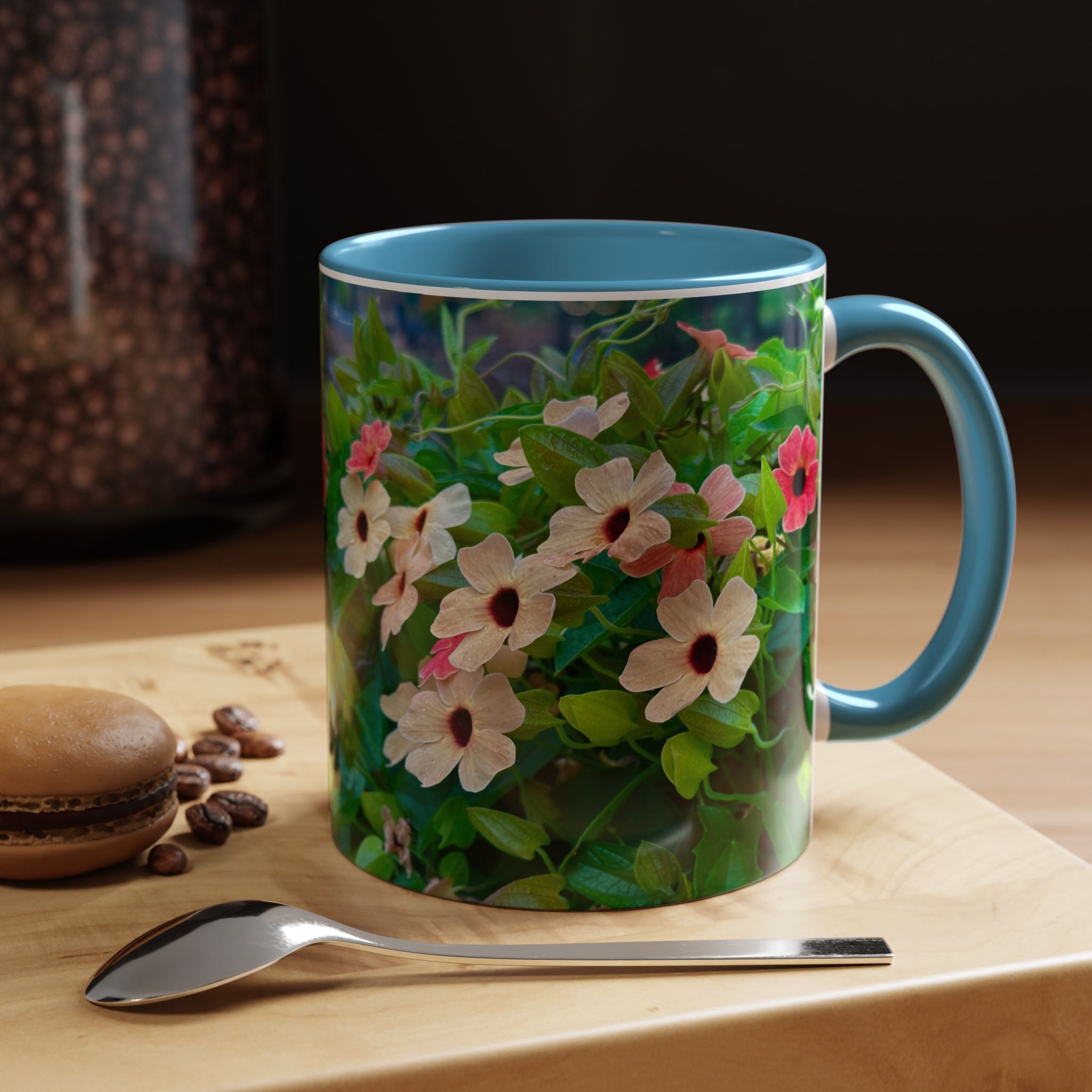 Floral Vinca Accent Coffee Mug — Pink & White Petunia Garden Design (11/15oz)