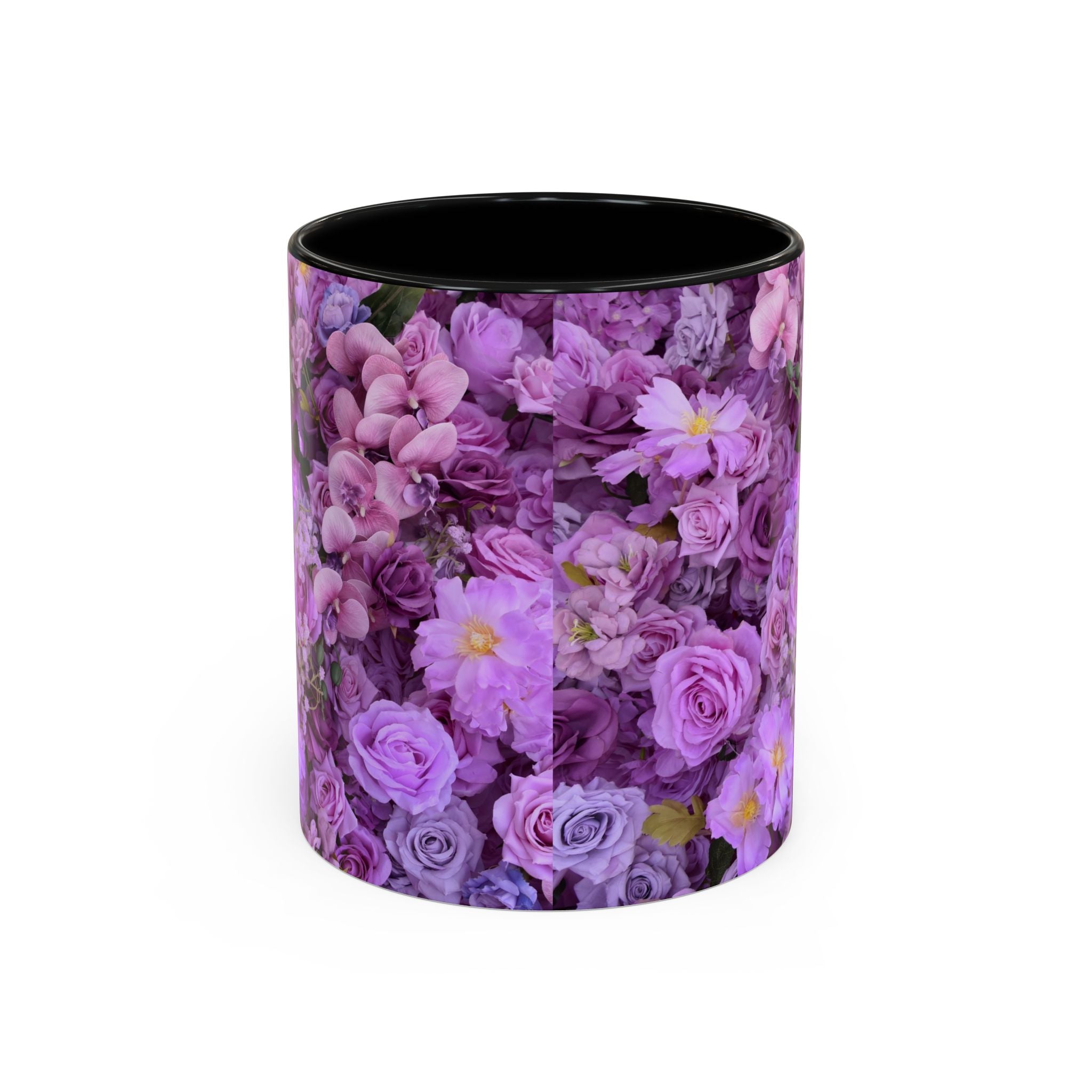 Purple Floral Accent Coffee Mug - Lavender Rose Bouquet (11oz & 15oz)