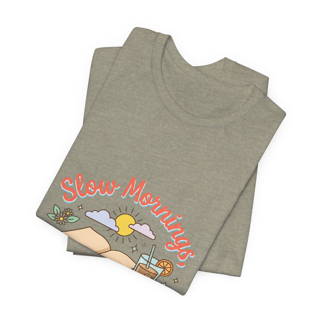 Slow Mornings Summer Pages Tee — Pastel Coastal Summer Shirt