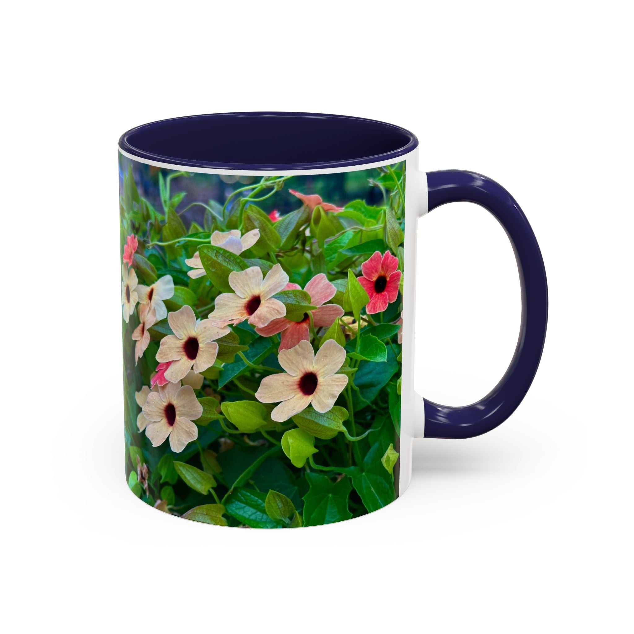 Floral Vinca Accent Coffee Mug — Pink & White Petunia Garden Design (11/15oz)