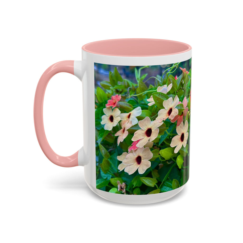 Floral Vinca Accent Coffee Mug — Pink & White Petunia Garden Design (11/15oz)