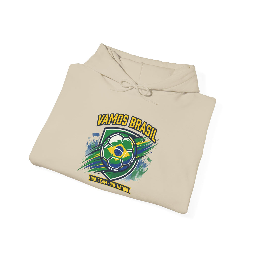 VAMOS BRASIL Retro Soccer Crest Hoodie — Brazil Flag Country Pride