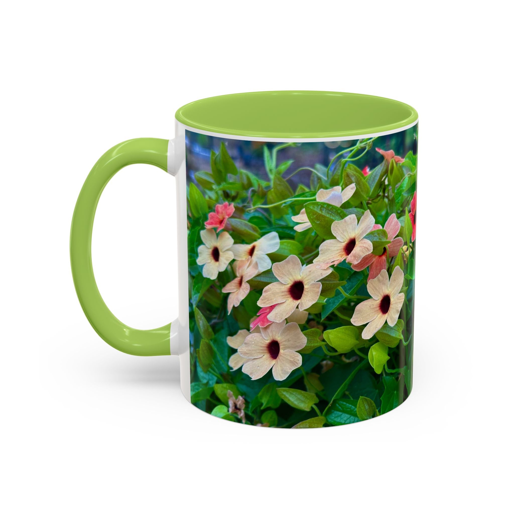 Floral Vinca Accent Coffee Mug — Pink & White Petunia Garden Design (11/15oz)