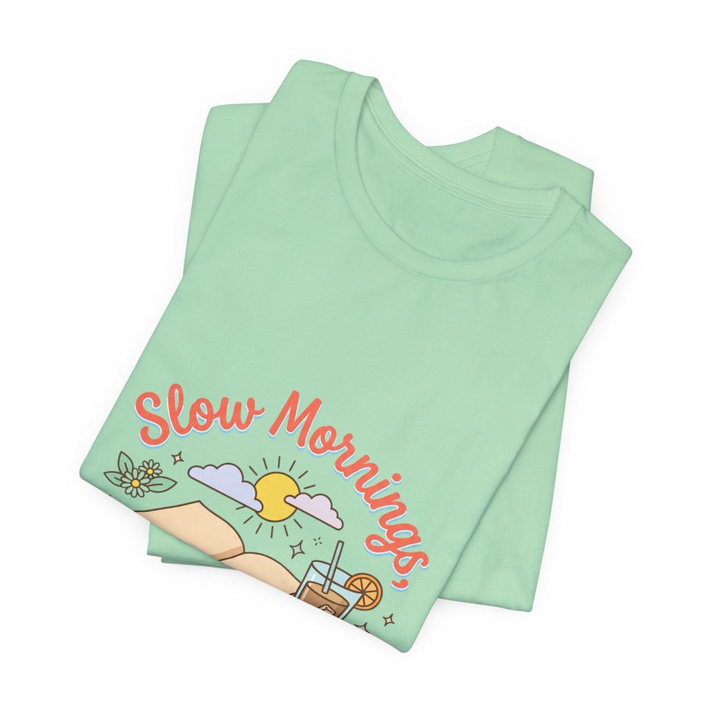 Slow Mornings Summer Pages Tee — Pastel Coastal Summer Shirt