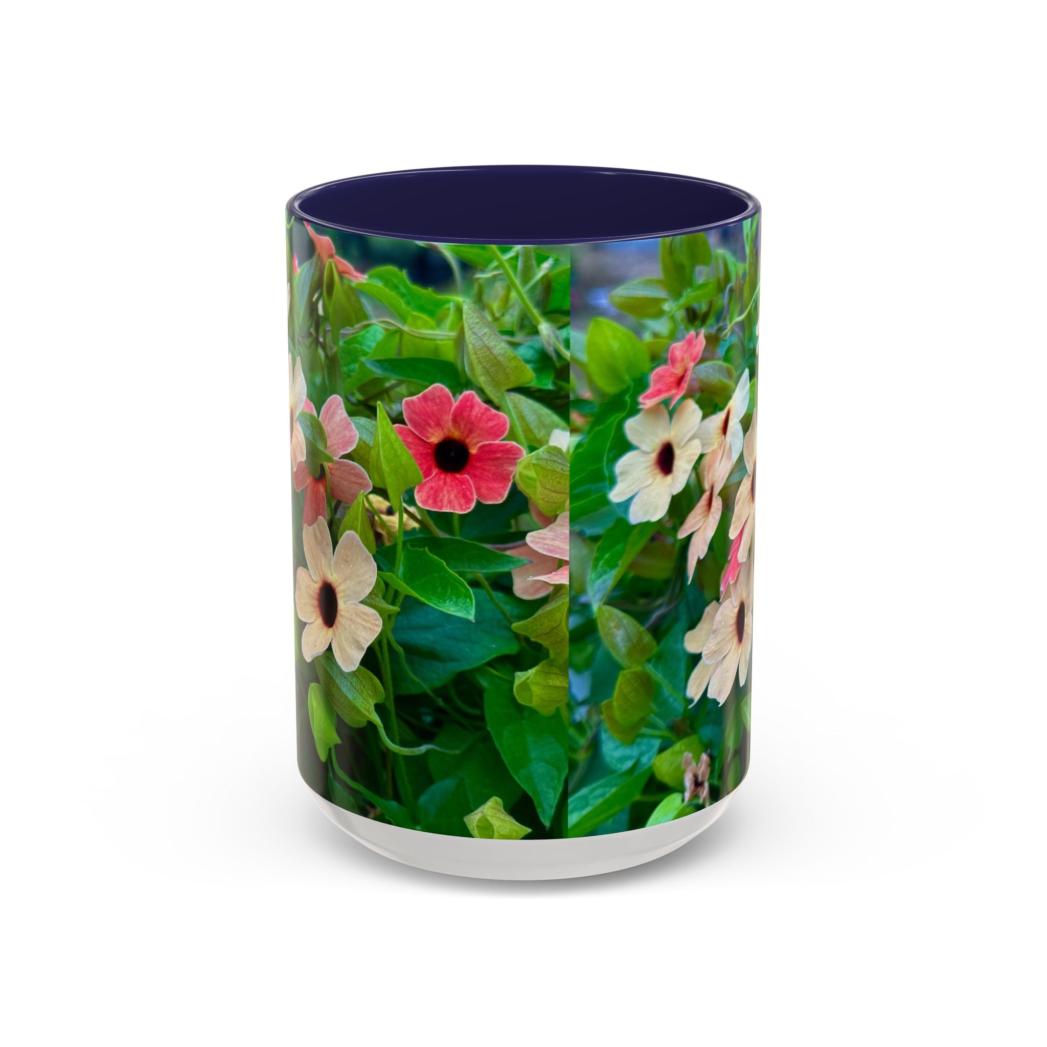 Floral Vinca Accent Coffee Mug — Pink & White Petunia Garden Design (11/15oz)