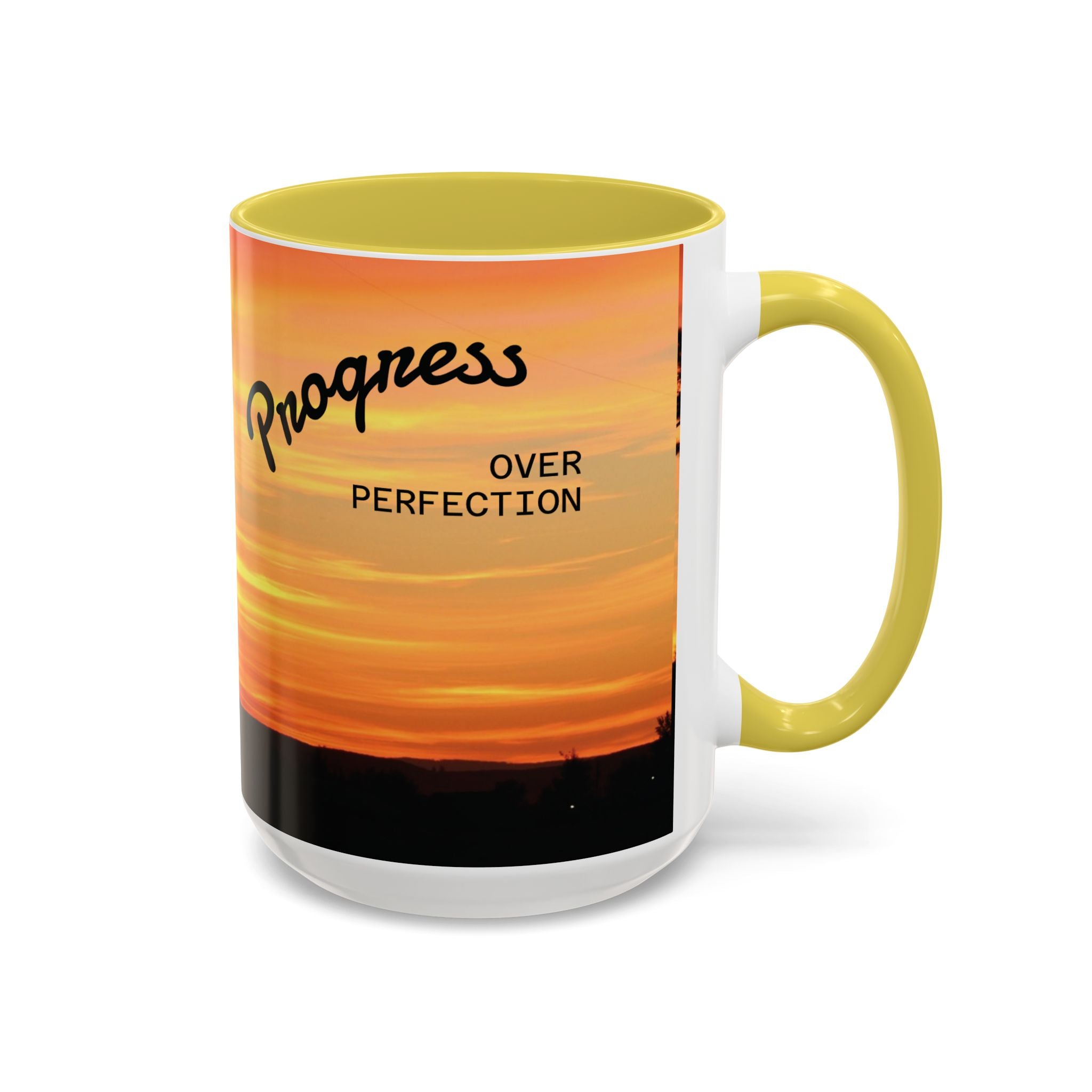 Progress Over Perfection Sunset Mug — Rural NE Oregon Motivational Coffee Cup (11oz/15oz)
