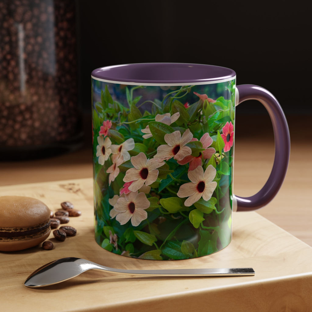 Floral Vinca Accent Coffee Mug — Pink & White Petunia Garden Design (11/15oz)
