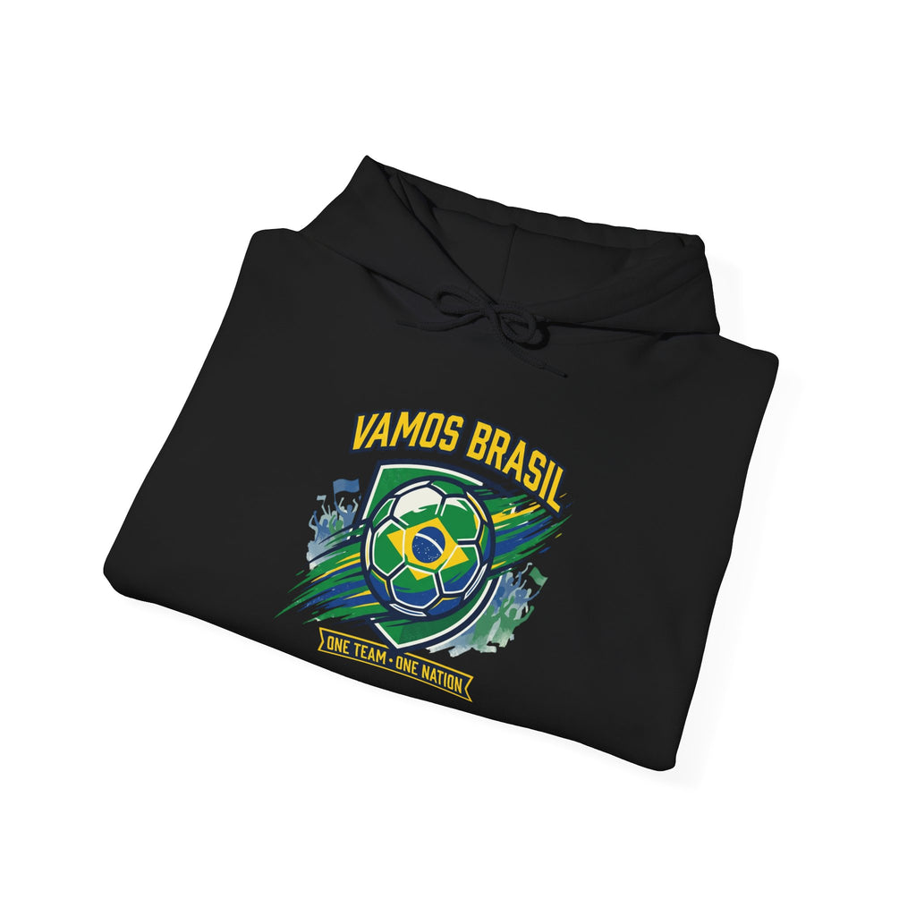 VAMOS BRASIL Retro Soccer Crest Hoodie — Brazil Flag Country Pride