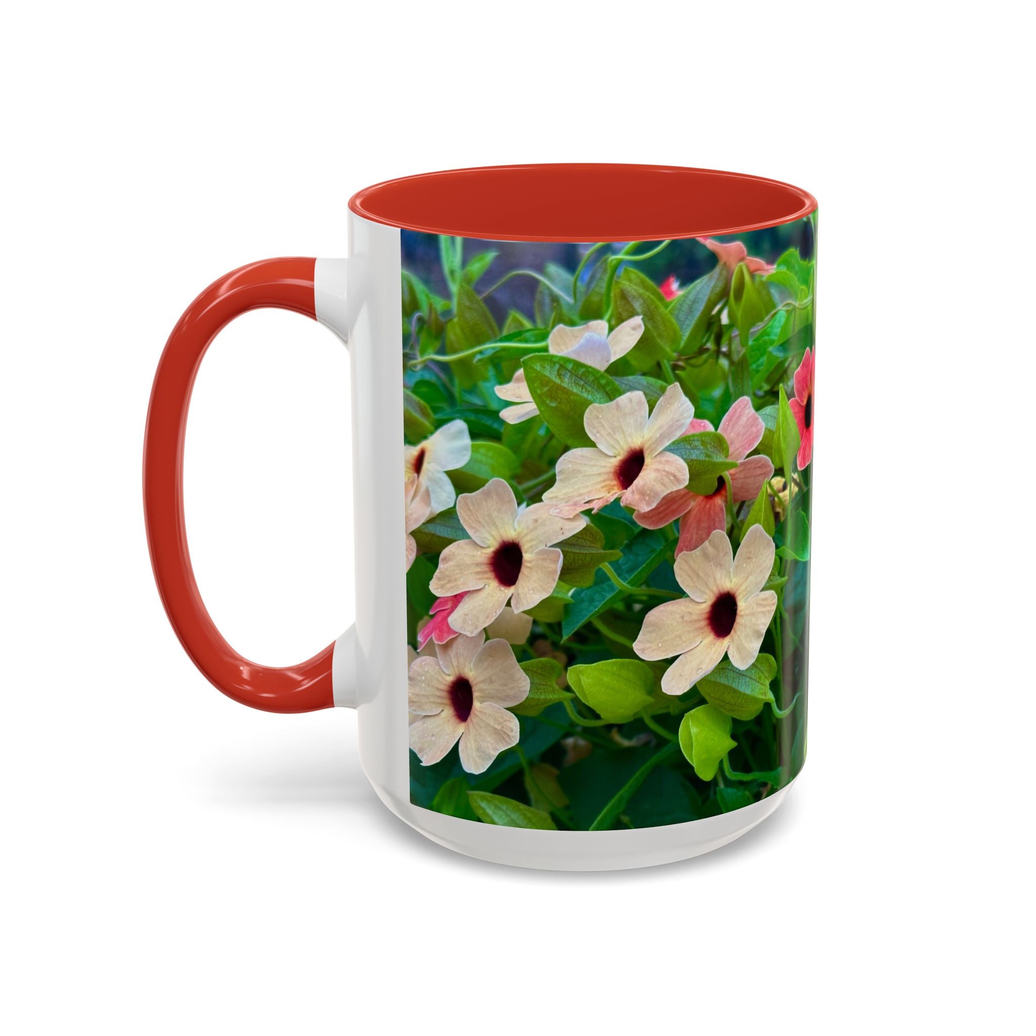 Floral Vinca Accent Coffee Mug — Pink & White Petunia Garden Design (11/15oz)