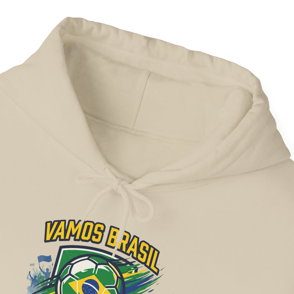 VAMOS BRASIL Retro Soccer Crest Hoodie — Brazil Flag Country Pride