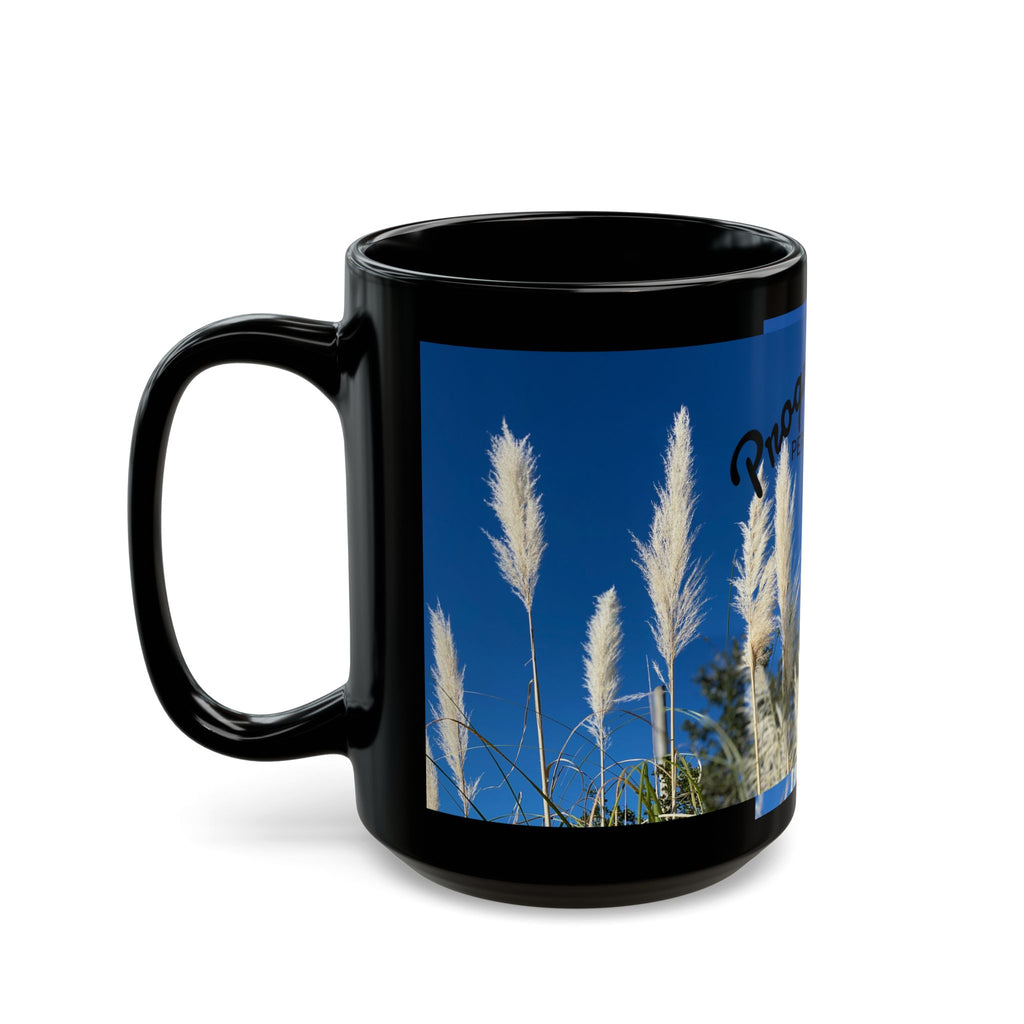 Progress Over Perfection Mug — Motivational Black Coffee Cup with Pampas Grass Design (11oz/15oz)