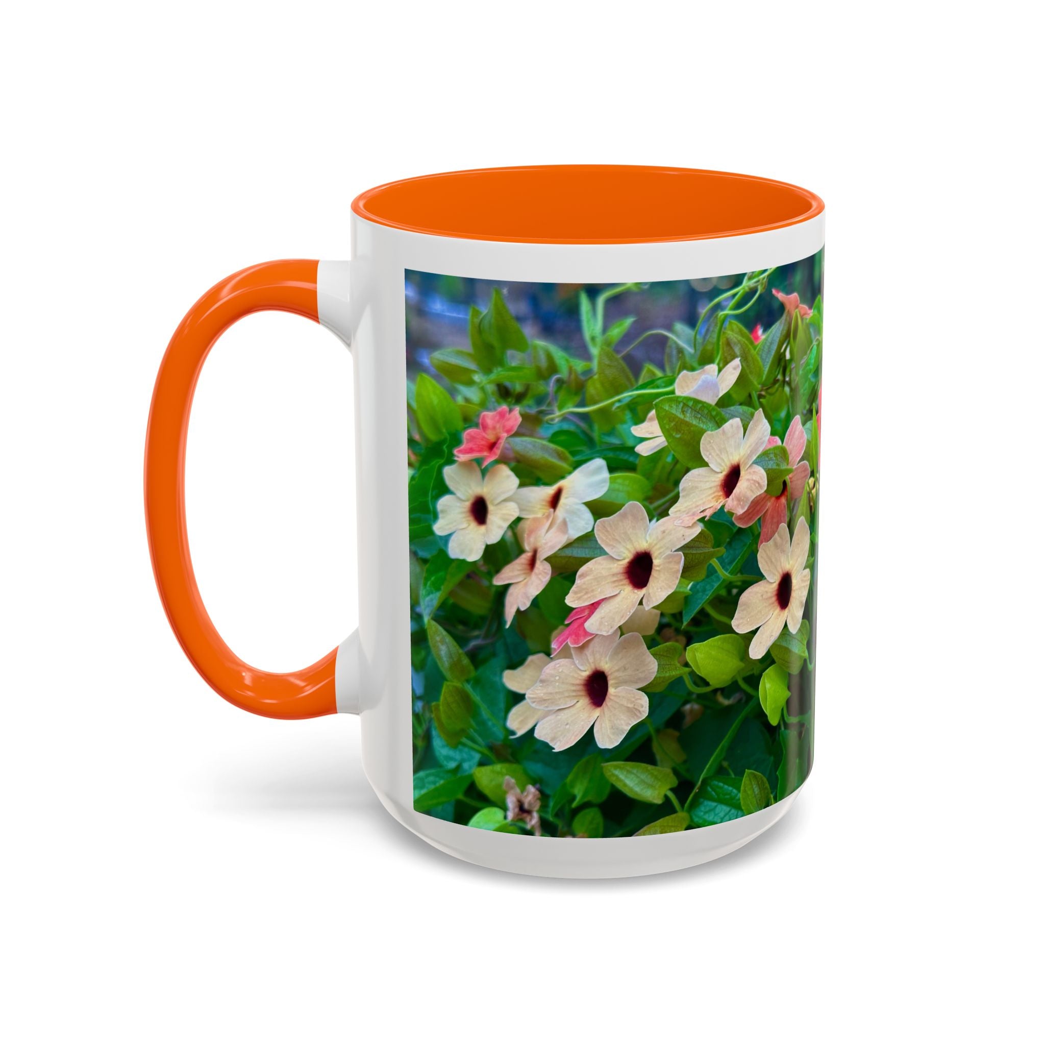 Floral Vinca Accent Coffee Mug — Pink & White Petunia Garden Design (11/15oz)