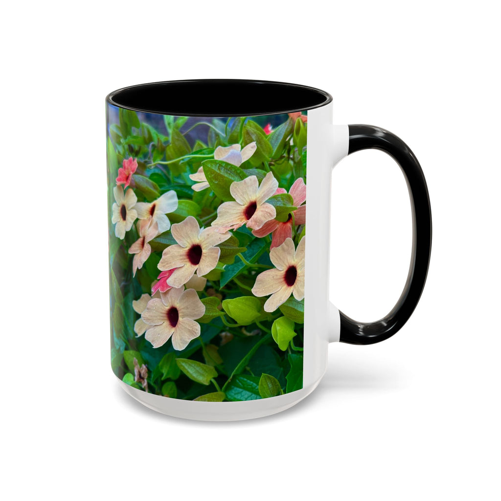 Floral Vinca Accent Coffee Mug — Pink & White Petunia Garden Design (11/15oz)