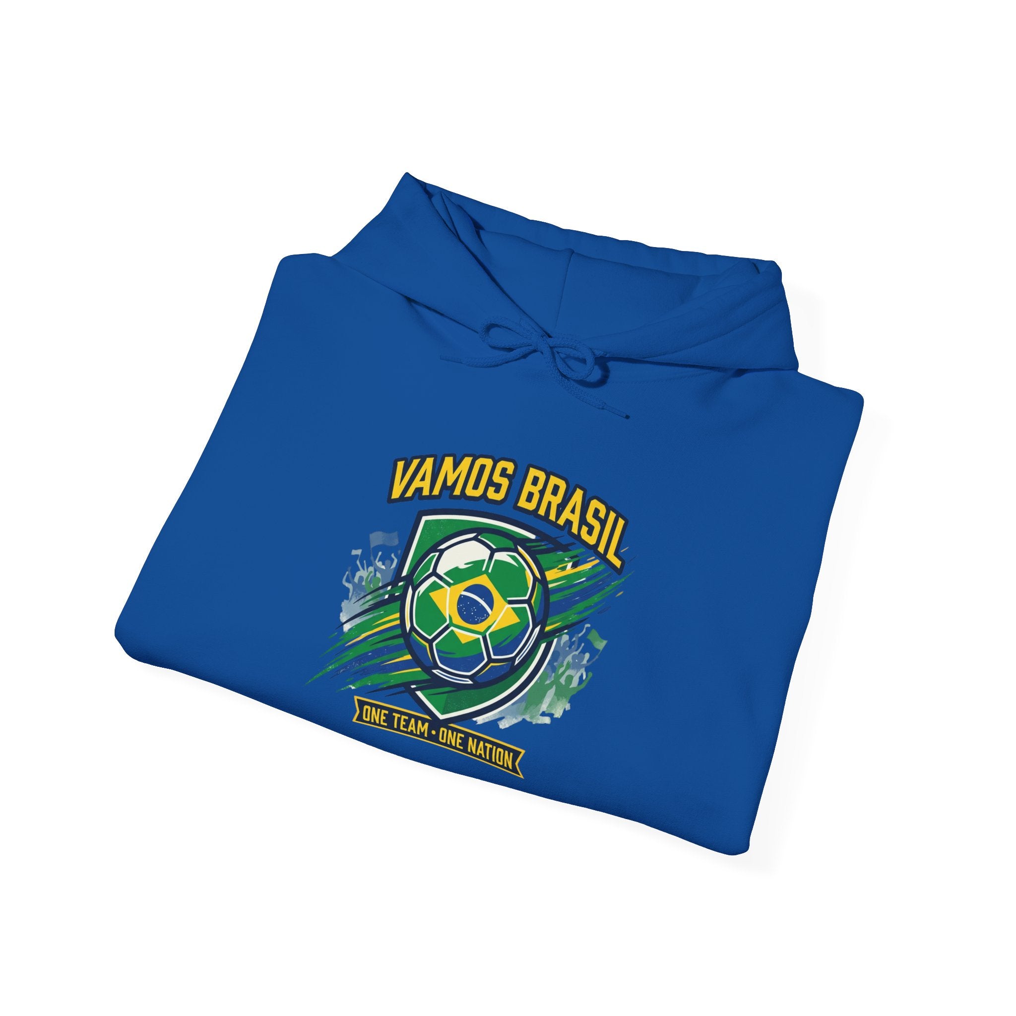 VAMOS BRASIL Retro Soccer Crest Hoodie — Brazil Flag Country Pride
