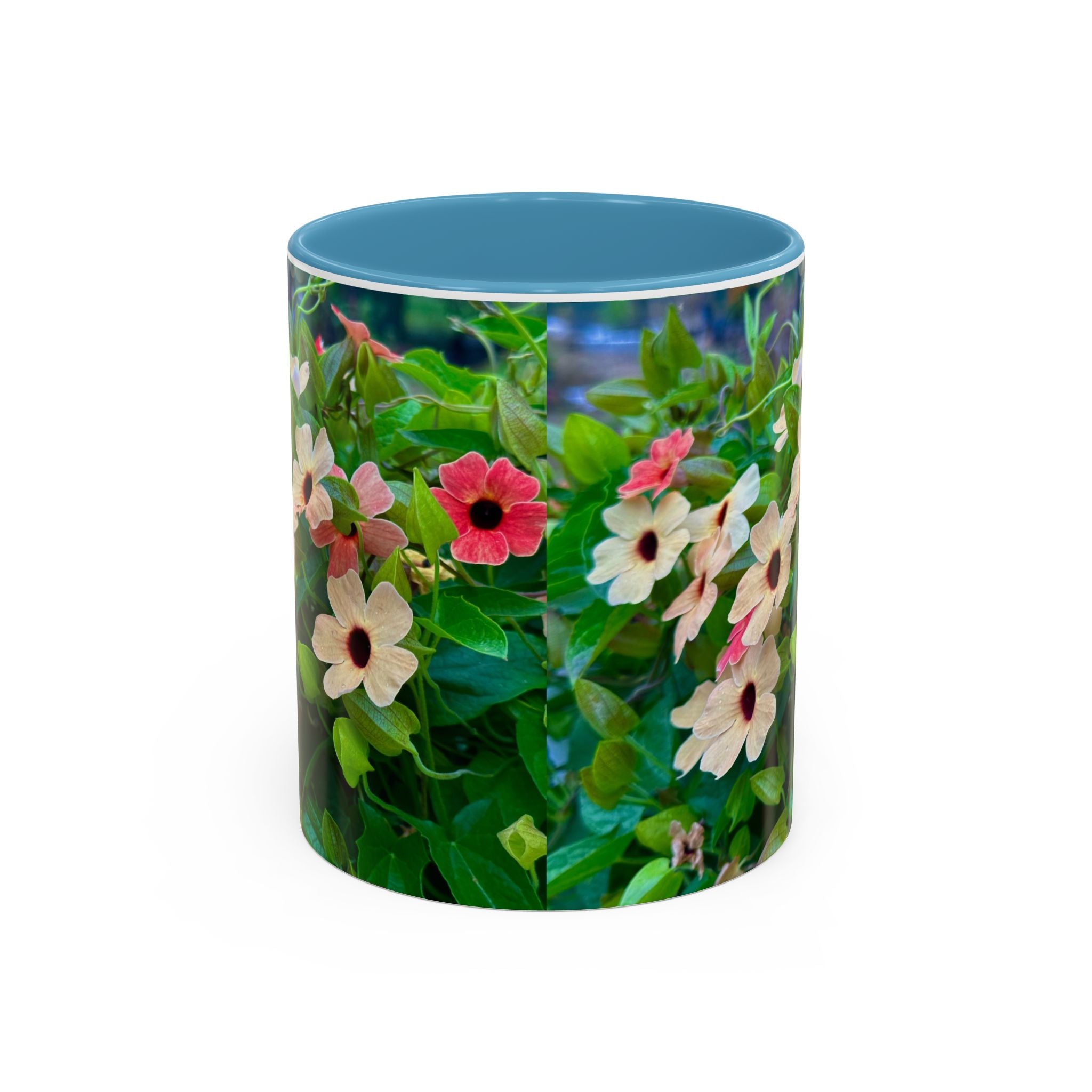 Floral Vinca Accent Coffee Mug — Pink & White Petunia Garden Design (11/15oz)