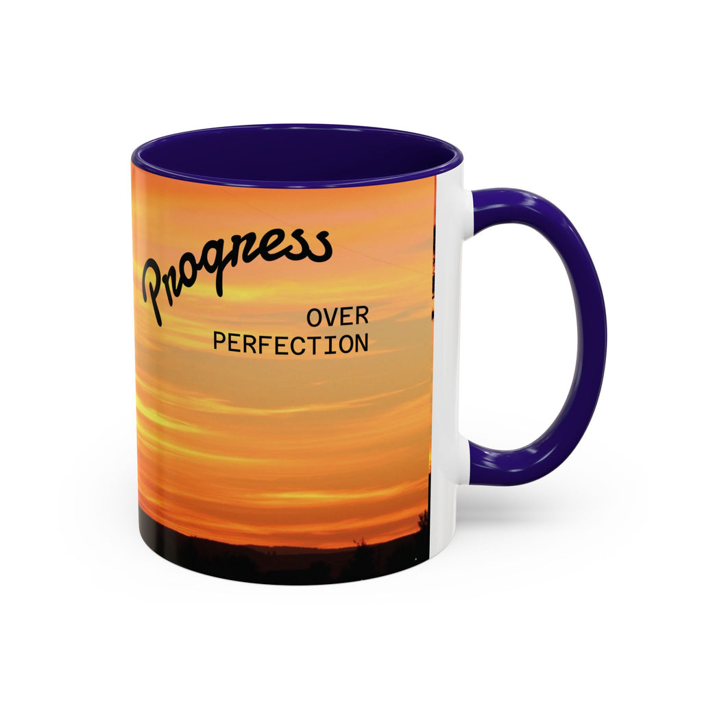 Progress Over Perfection Sunset Mug — Rural NE Oregon Motivational Coffee Cup (11oz/15oz)