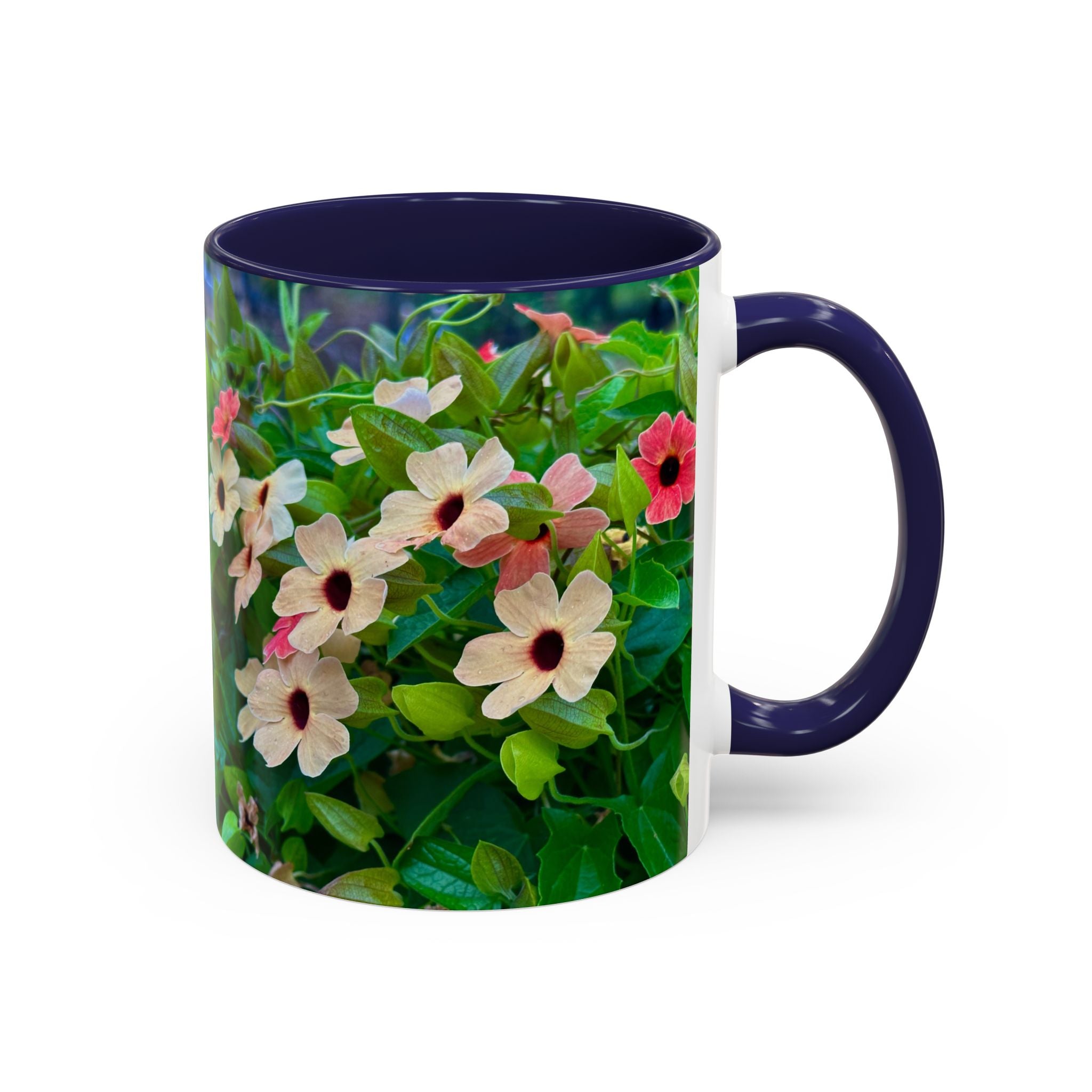 Floral Vinca Accent Coffee Mug — Pink & White Petunia Garden Design (11/15oz)