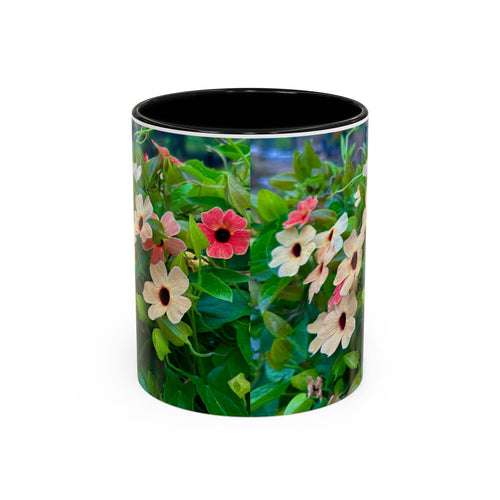 Floral Vinca Accent Coffee Mug — Pink & White Petunia Garden Design (11/15oz)