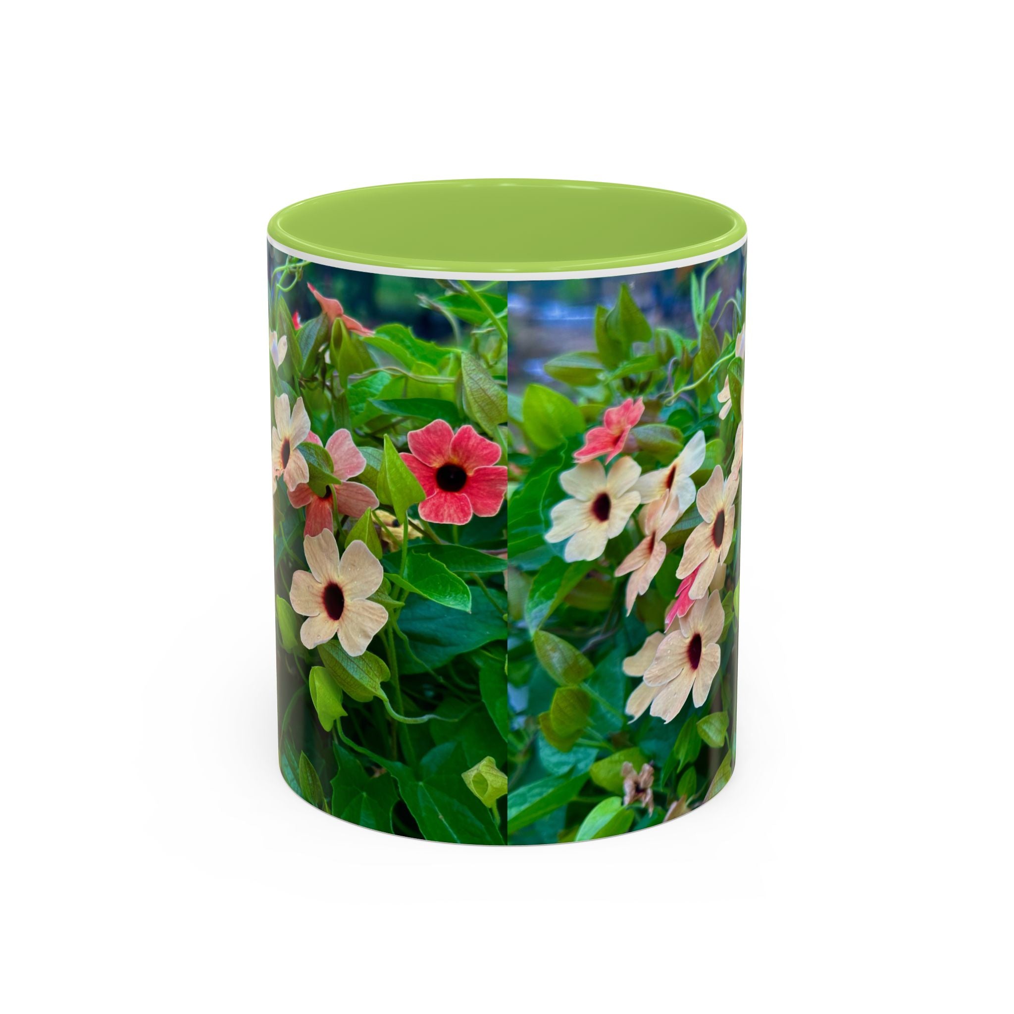 Floral Vinca Accent Coffee Mug — Pink & White Petunia Garden Design (11/15oz)