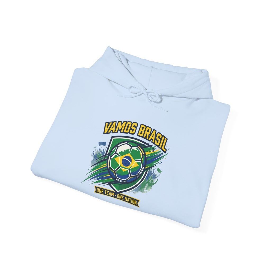 VAMOS BRASIL Retro Soccer Crest Hoodie — Brazil Flag Country Pride