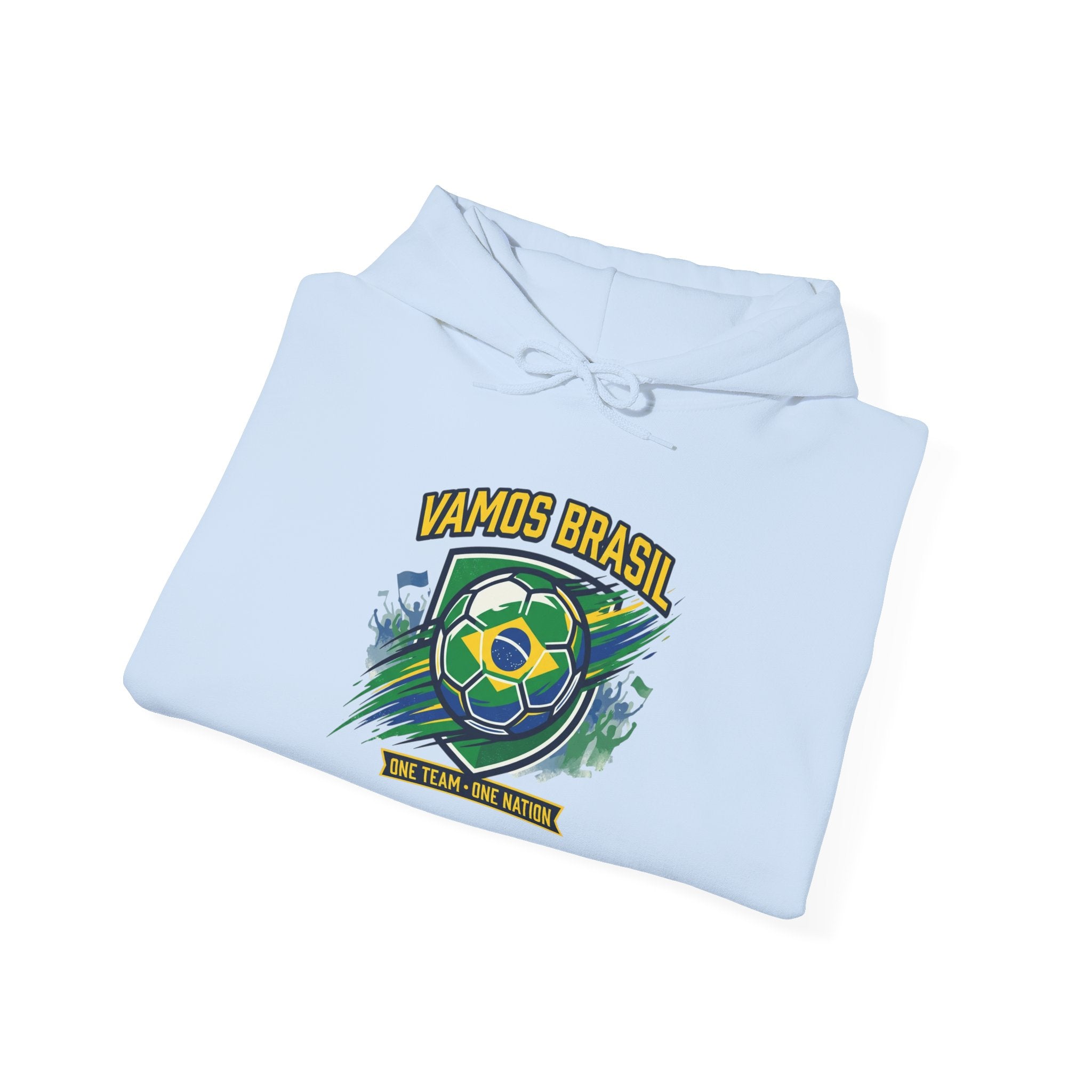 VAMOS BRASIL Retro Soccer Crest Hoodie — Brazil Flag Country Pride