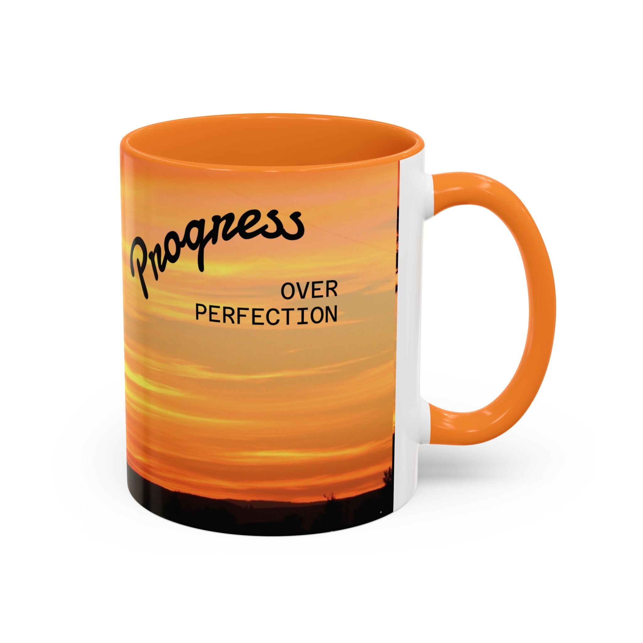 Progress Over Perfection Sunset Mug — Rural NE Oregon Motivational Coffee Cup (11oz/15oz)