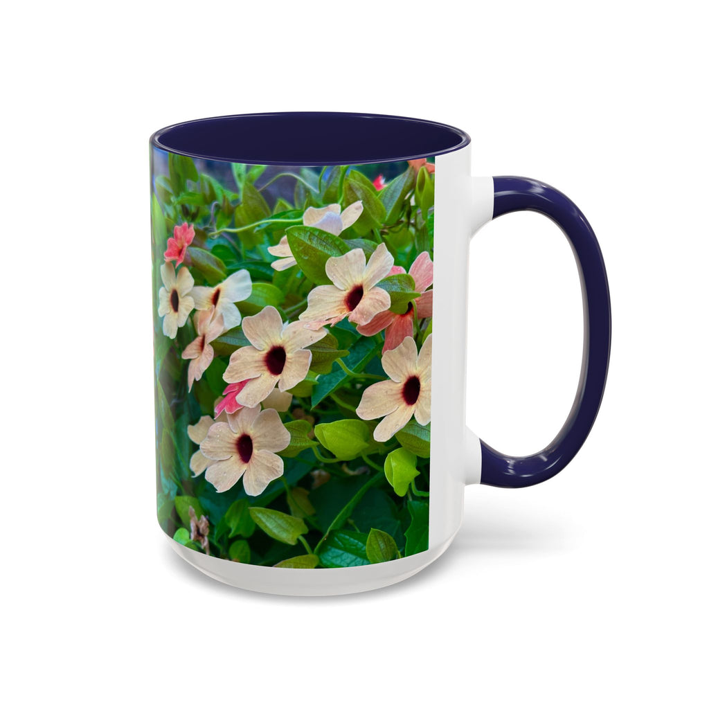 Floral Vinca Accent Coffee Mug — Pink & White Petunia Garden Design (11/15oz)