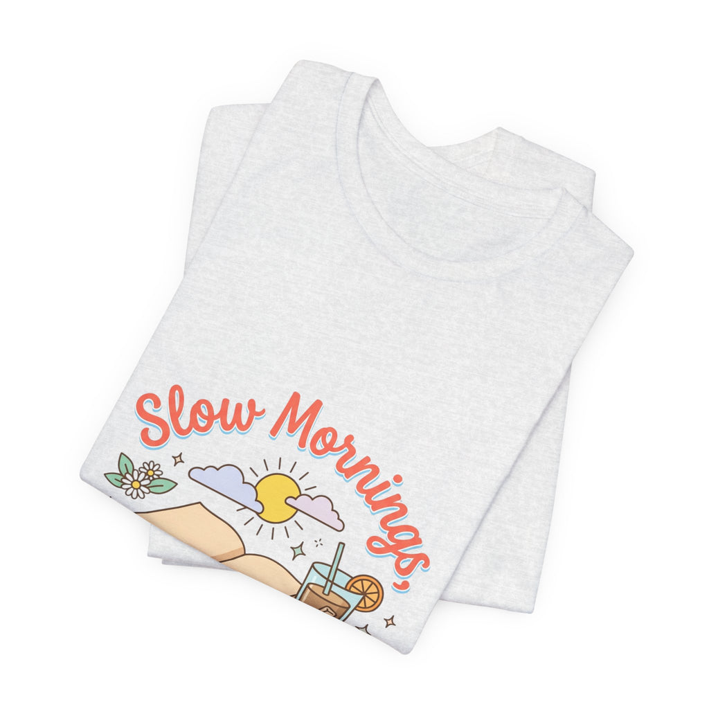 Slow Mornings Summer Pages Tee — Pastel Coastal Summer Shirt