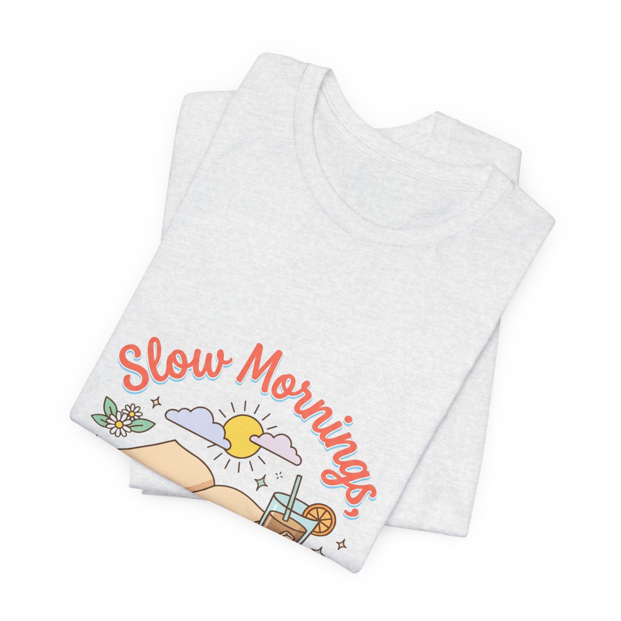 Slow Mornings Summer Pages Tee — Pastel Coastal Summer Shirt