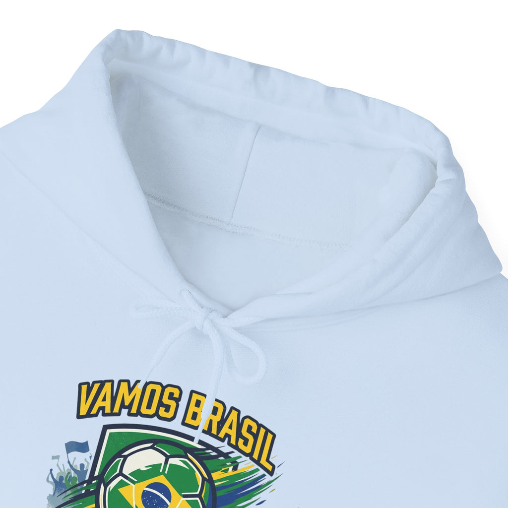 VAMOS BRASIL Retro Soccer Crest Hoodie — Brazil Flag Country Pride
