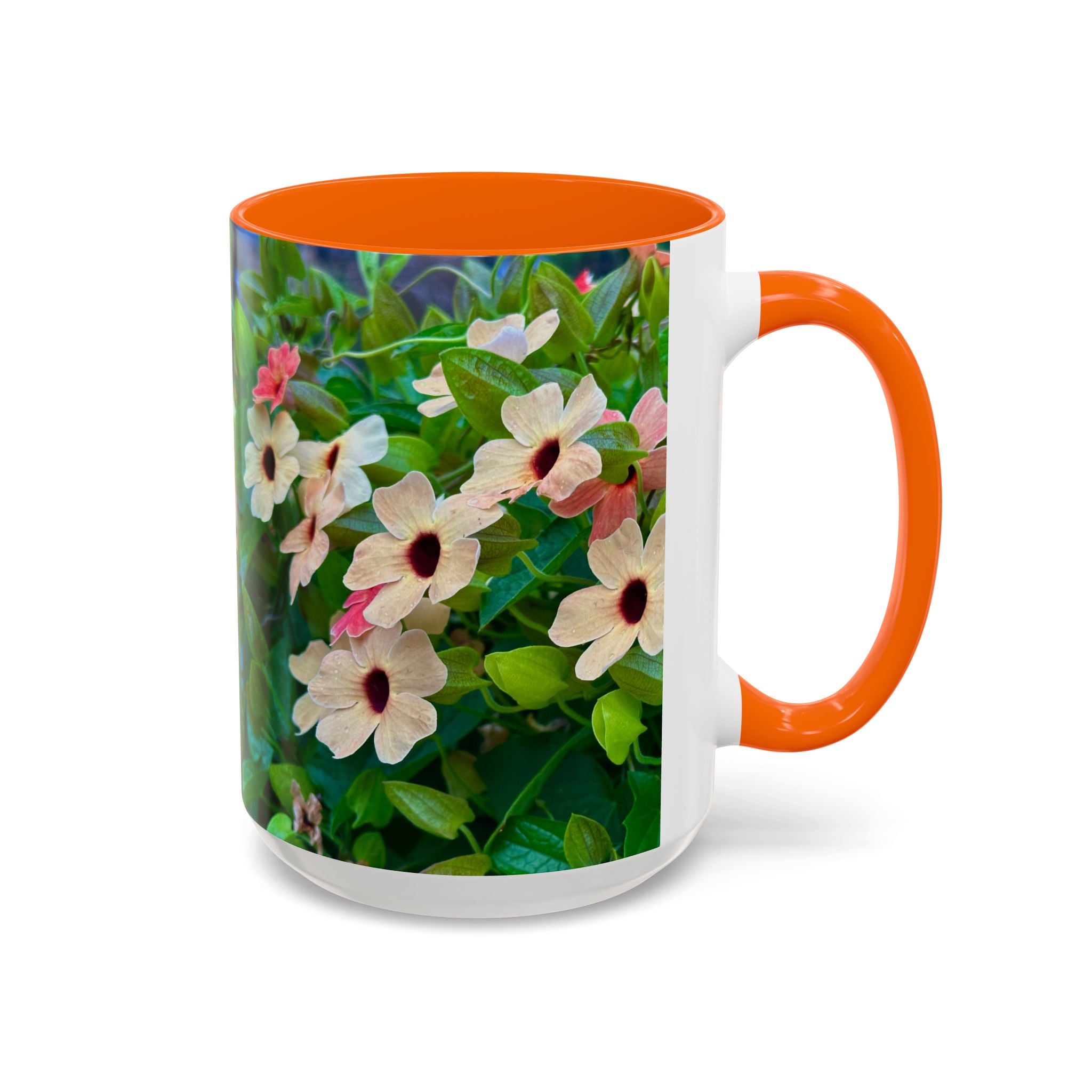 Floral Vinca Accent Coffee Mug — Pink & White Petunia Garden Design (11/15oz)