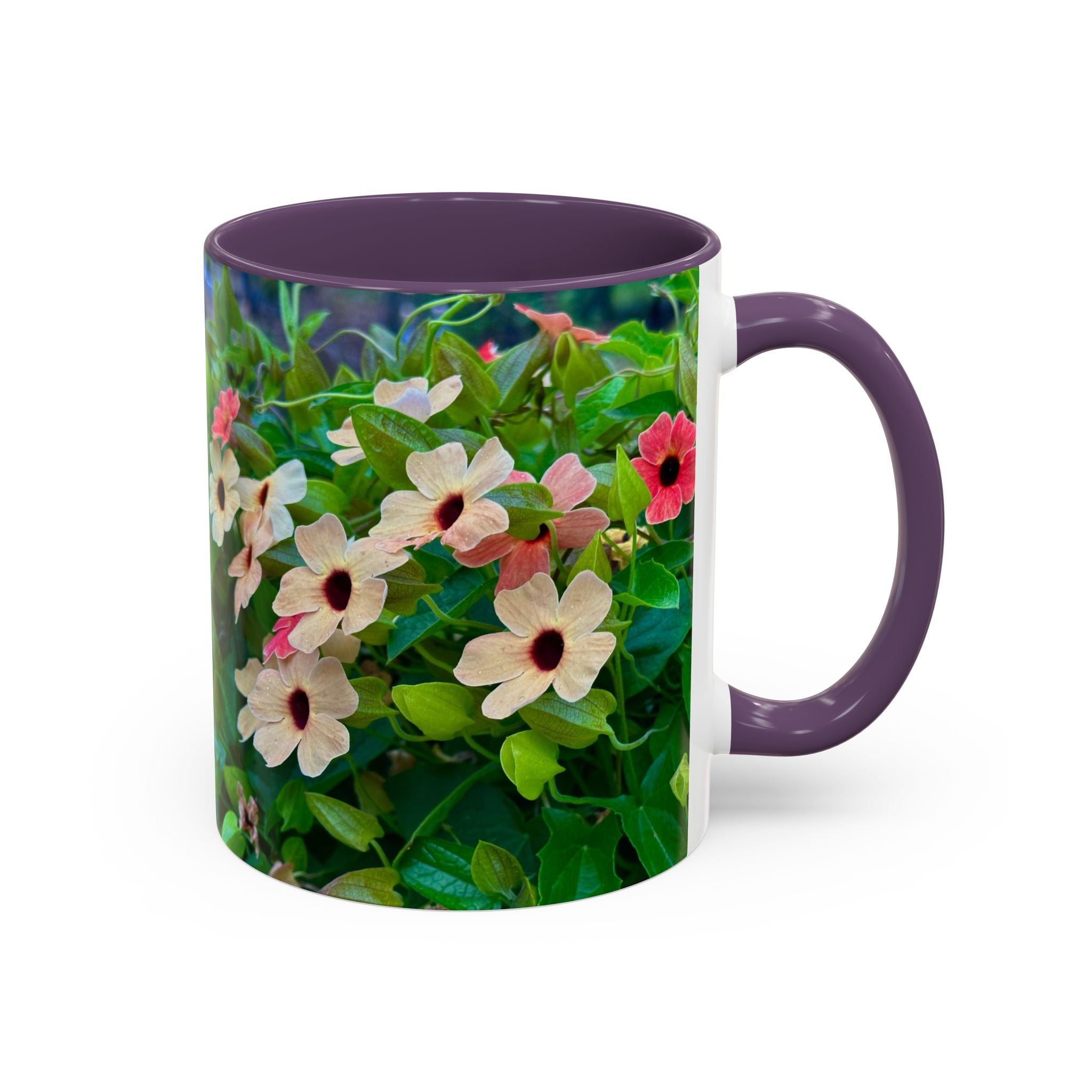 Floral Vinca Accent Coffee Mug — Pink & White Petunia Garden Design (11/15oz)