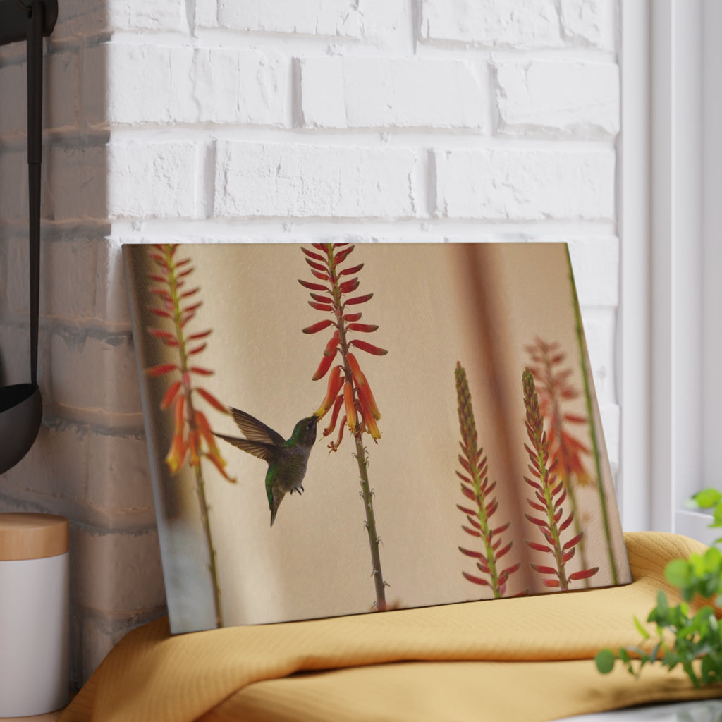 Glass Cutting Board — Hummingbird & Aloe Flowers Kitchen Cutting Board