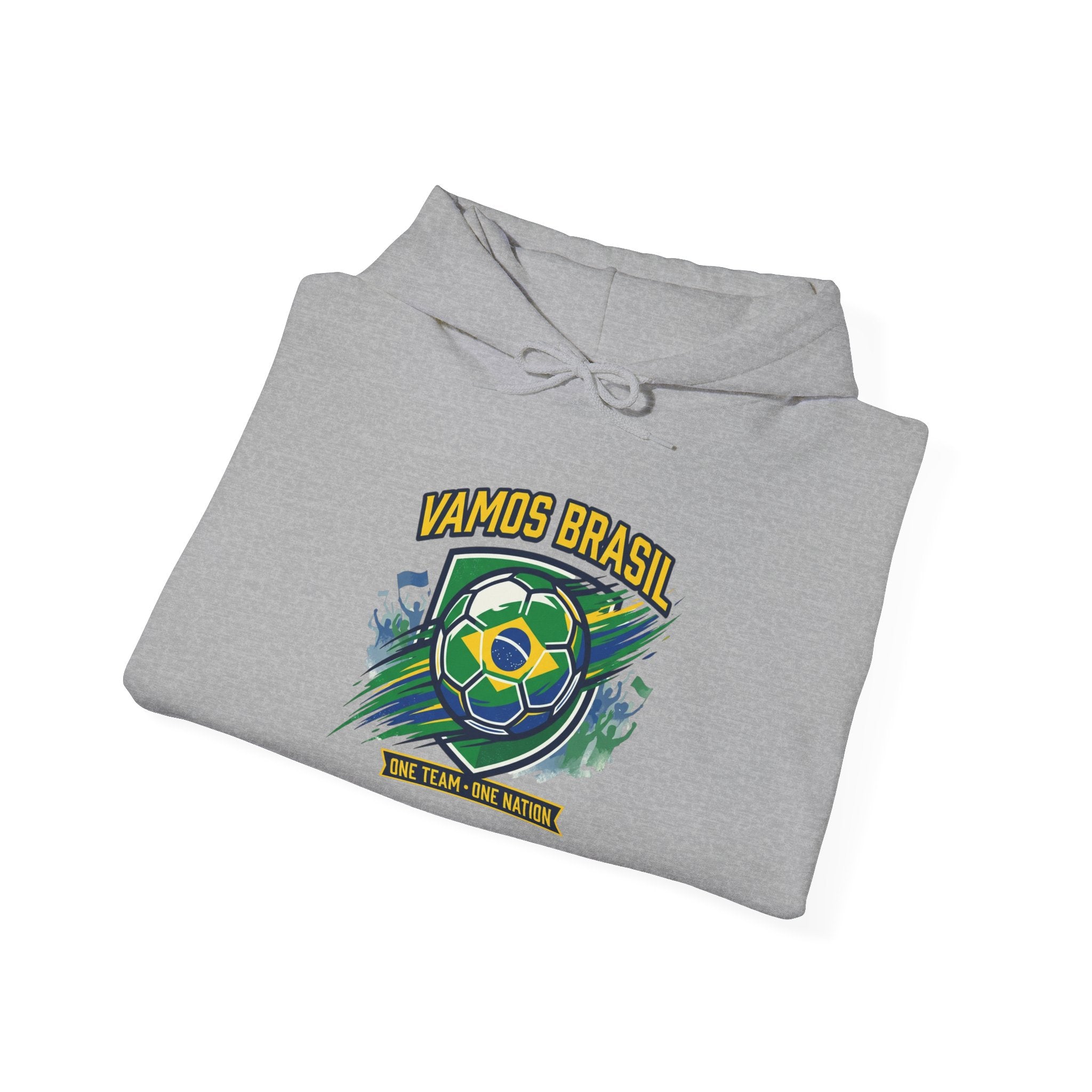 VAMOS BRASIL Retro Soccer Crest Hoodie — Brazil Flag Country Pride