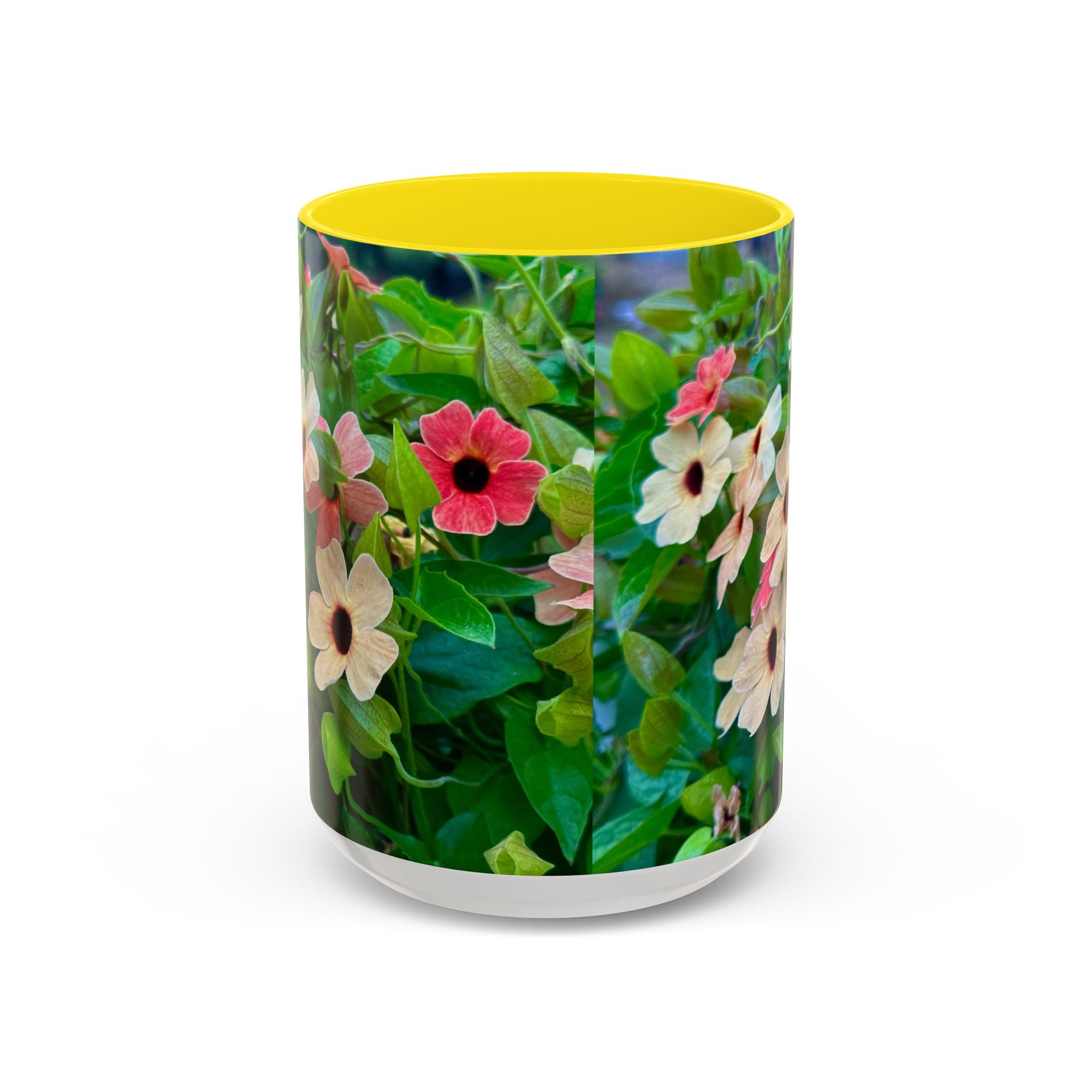 Floral Vinca Accent Coffee Mug — Pink & White Petunia Garden Design (11/15oz)