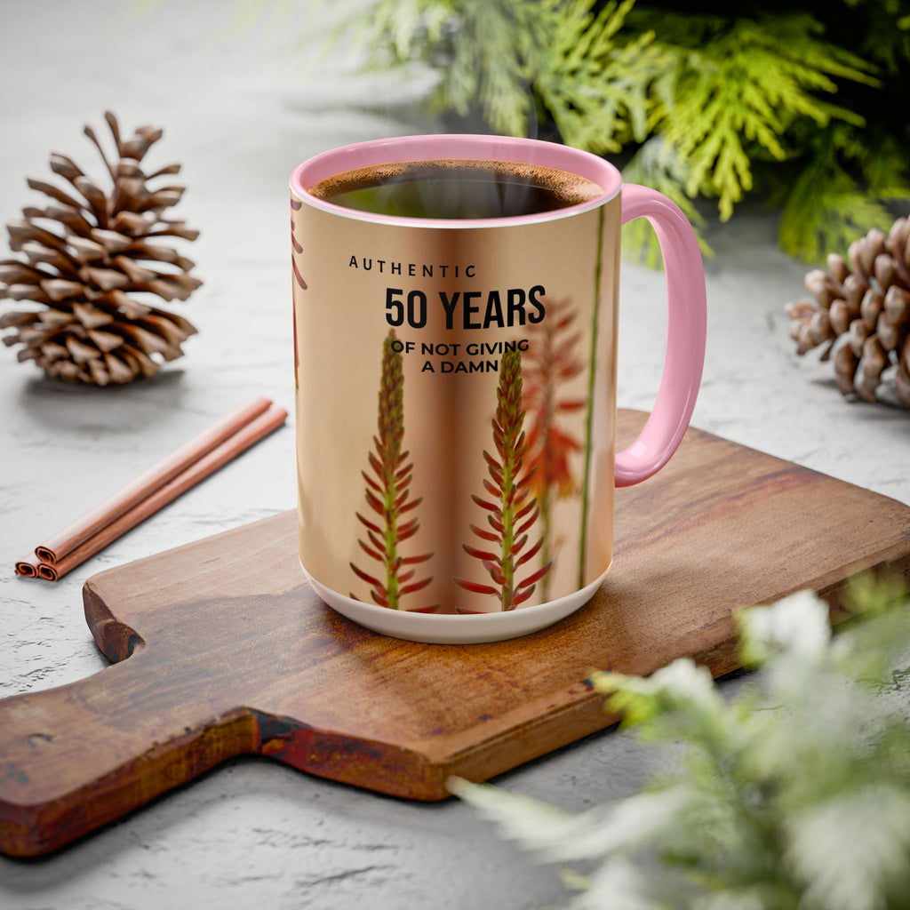 50 Years of Not Giving a Damn Mug — Vintage Floral Hummingbird Coffee Cup (11oz, 15oz)