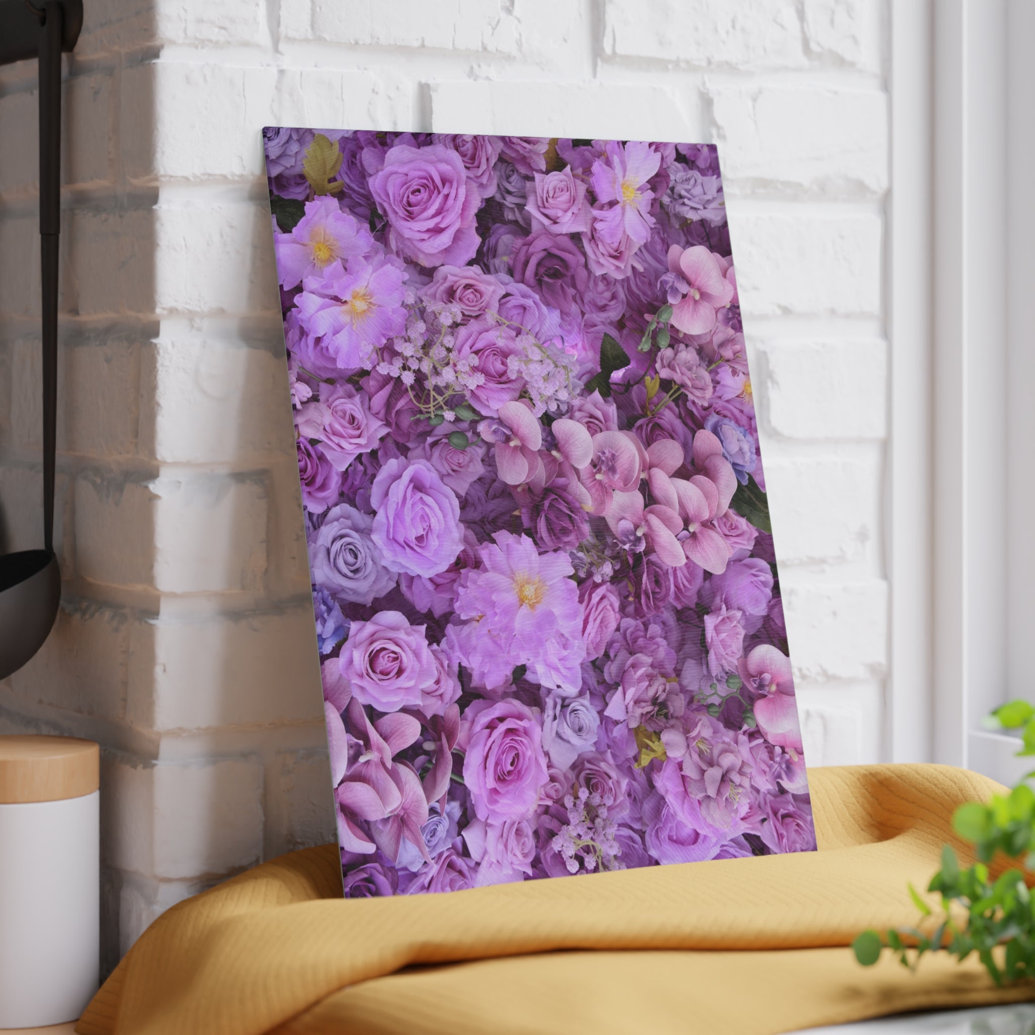Floral Purple Roses Glass Cutting Board — Decorative Kitchen Chopping Board