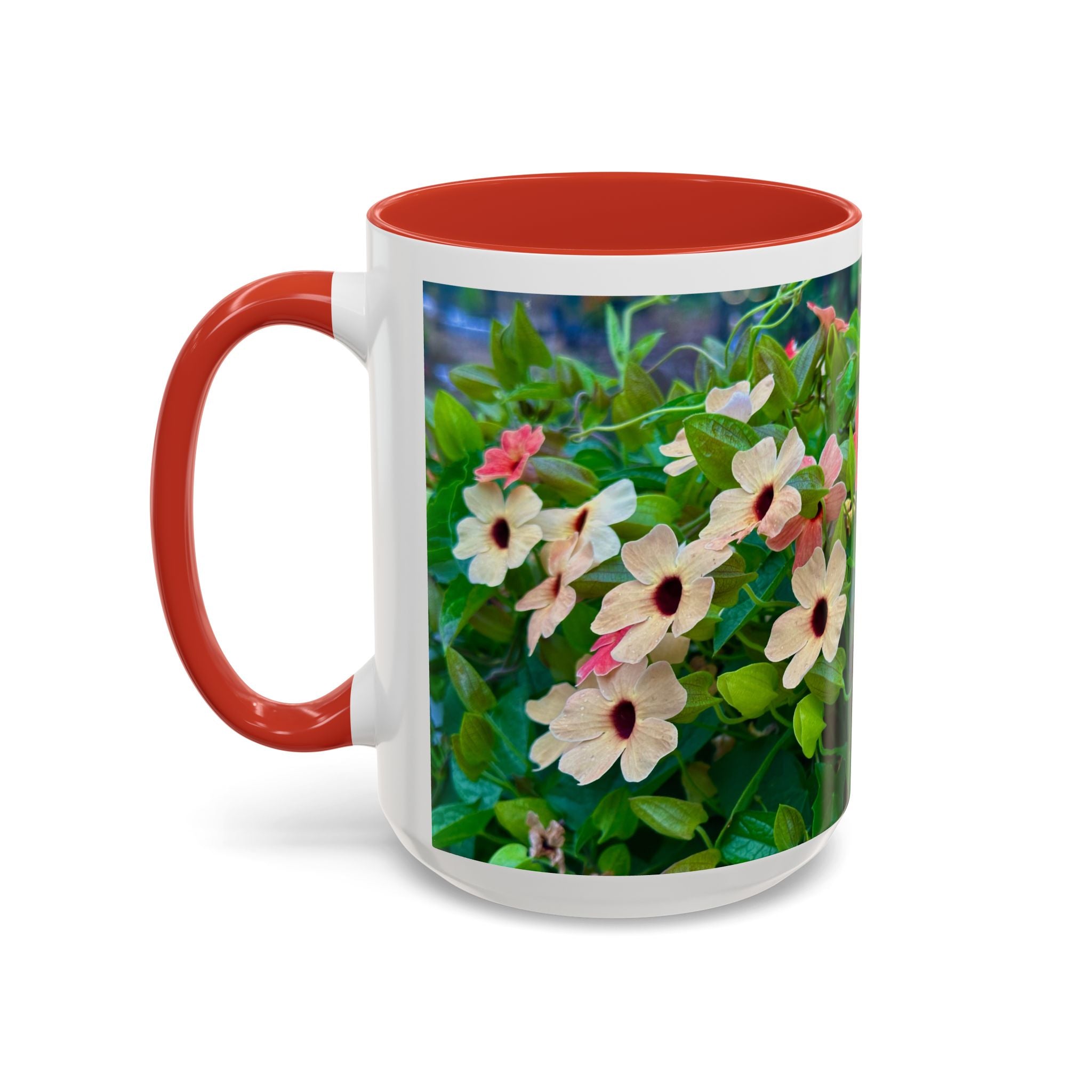 Floral Vinca Accent Coffee Mug — Pink & White Petunia Garden Design (11/15oz)