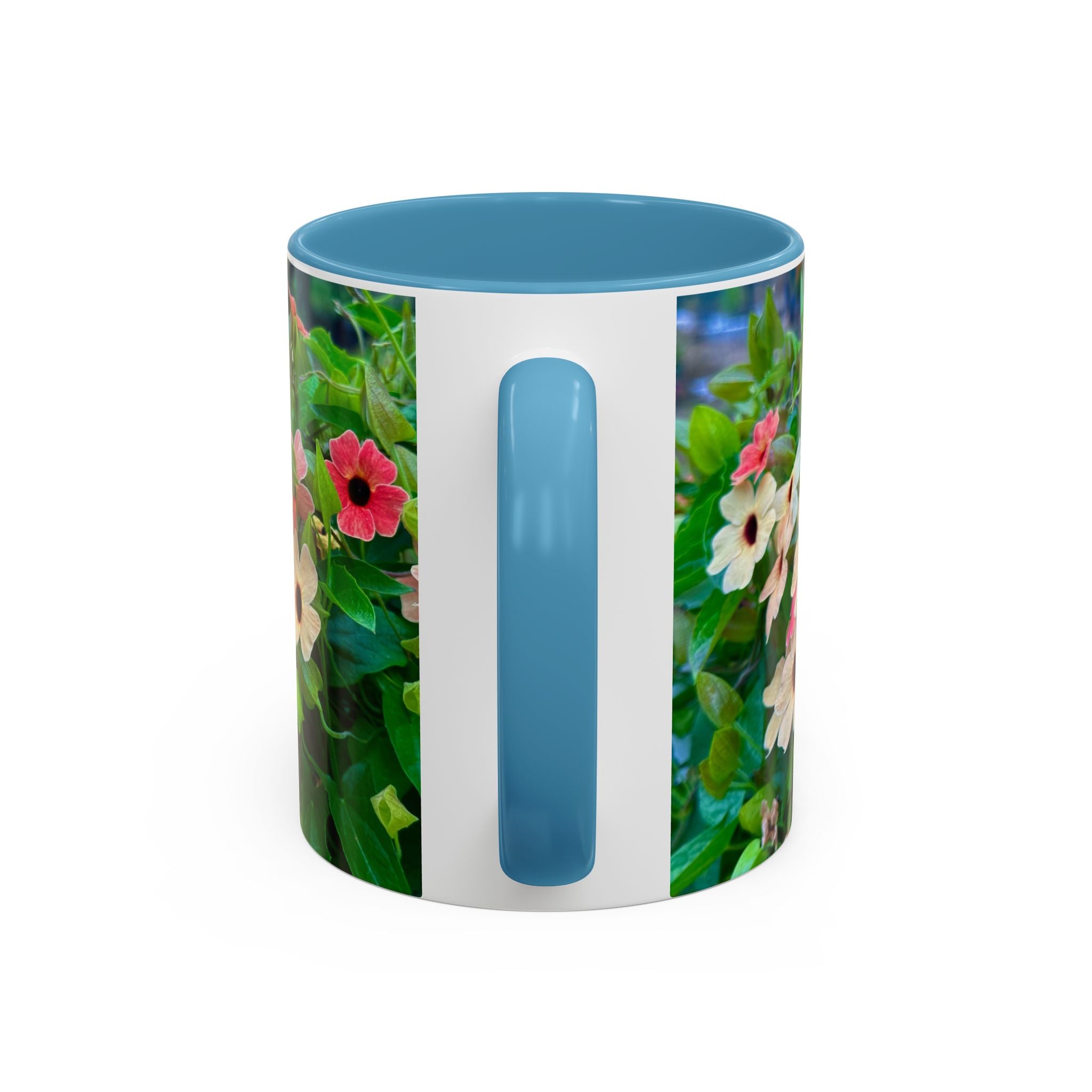 Floral Vinca Accent Coffee Mug — Pink & White Petunia Garden Design (11/15oz)